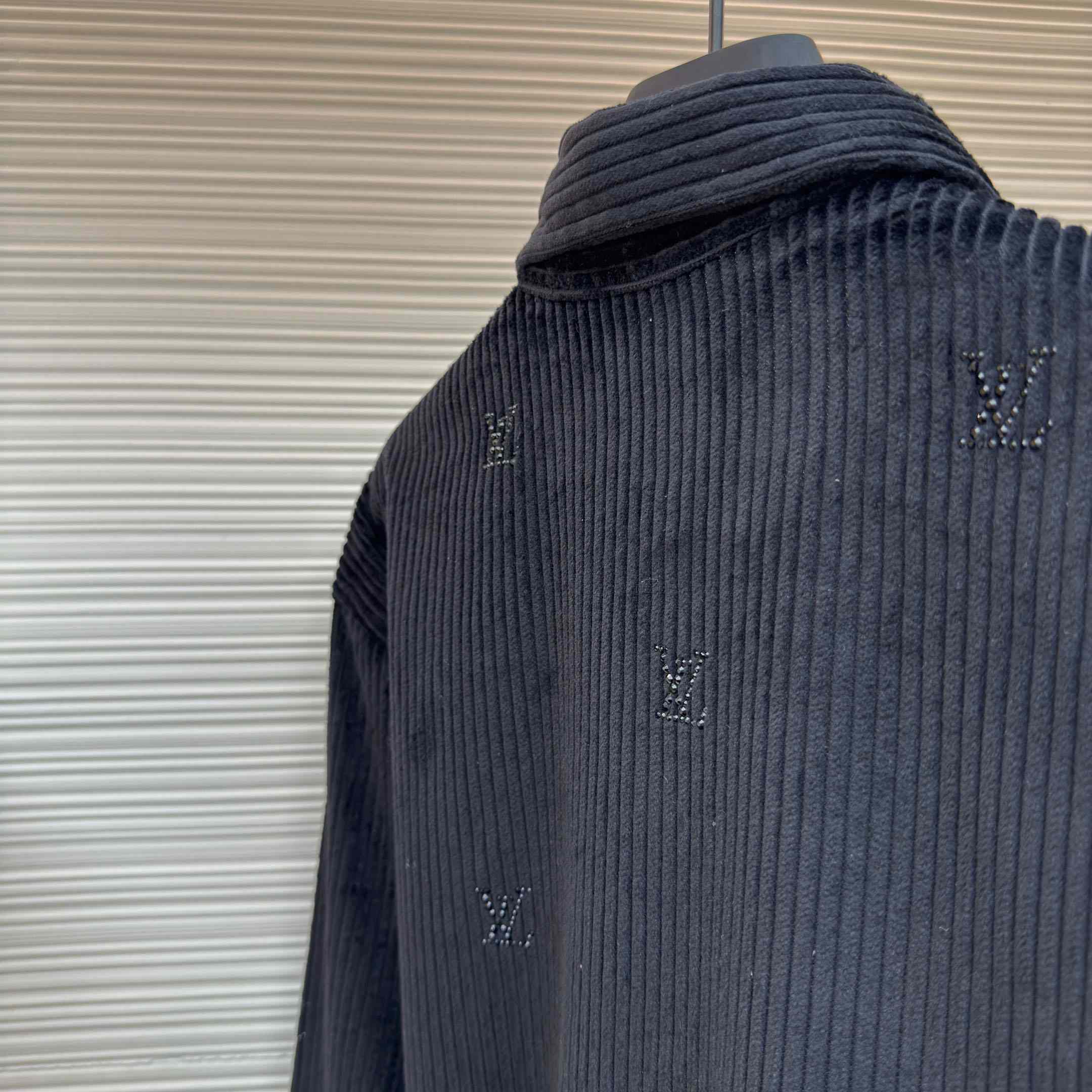 Louis Vuitton Long-Sleeved LV Blason Embellished Corduroy Shirt - DesignerGu