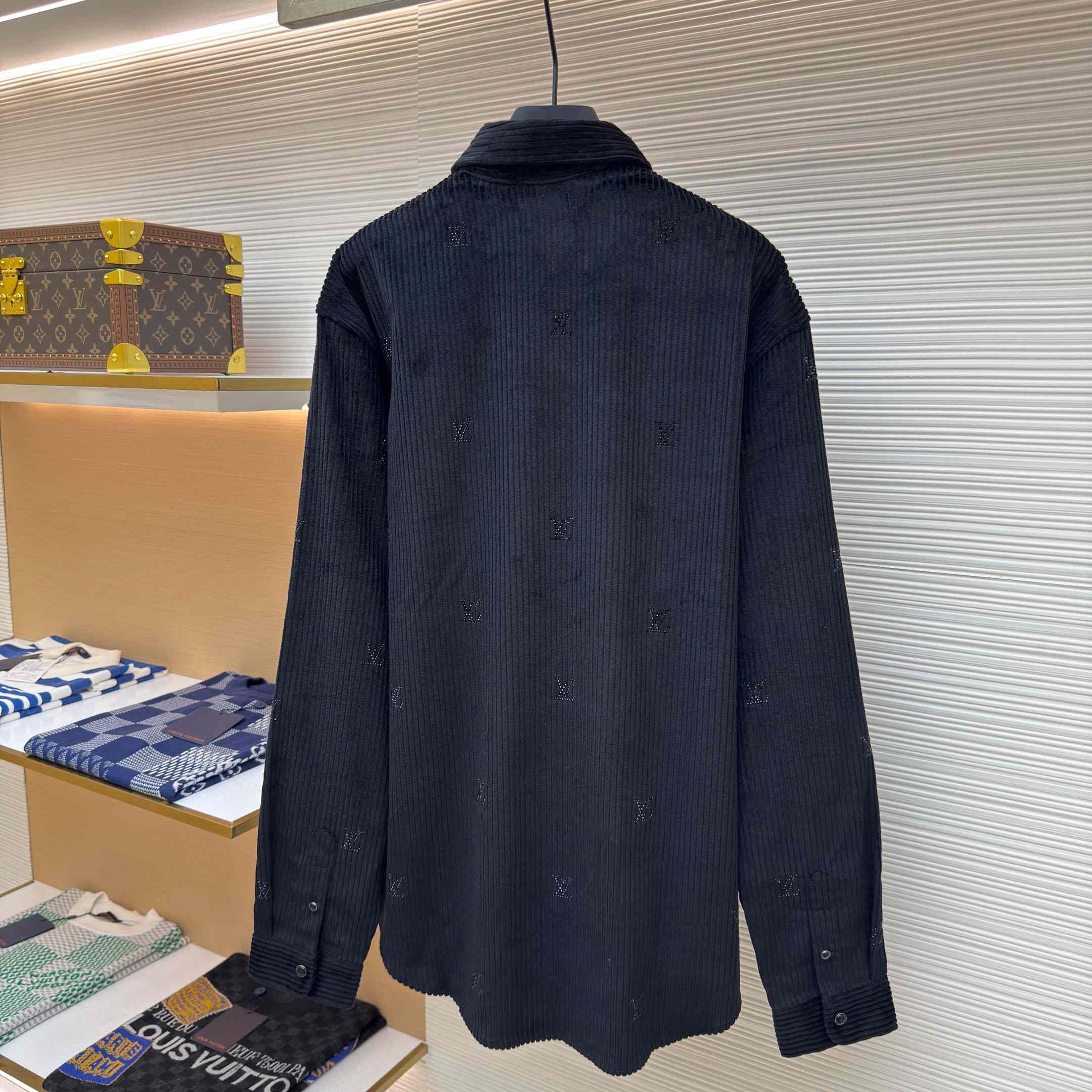 Louis Vuitton Long-Sleeved LV Blason Embellished Corduroy Shirt - DesignerGu