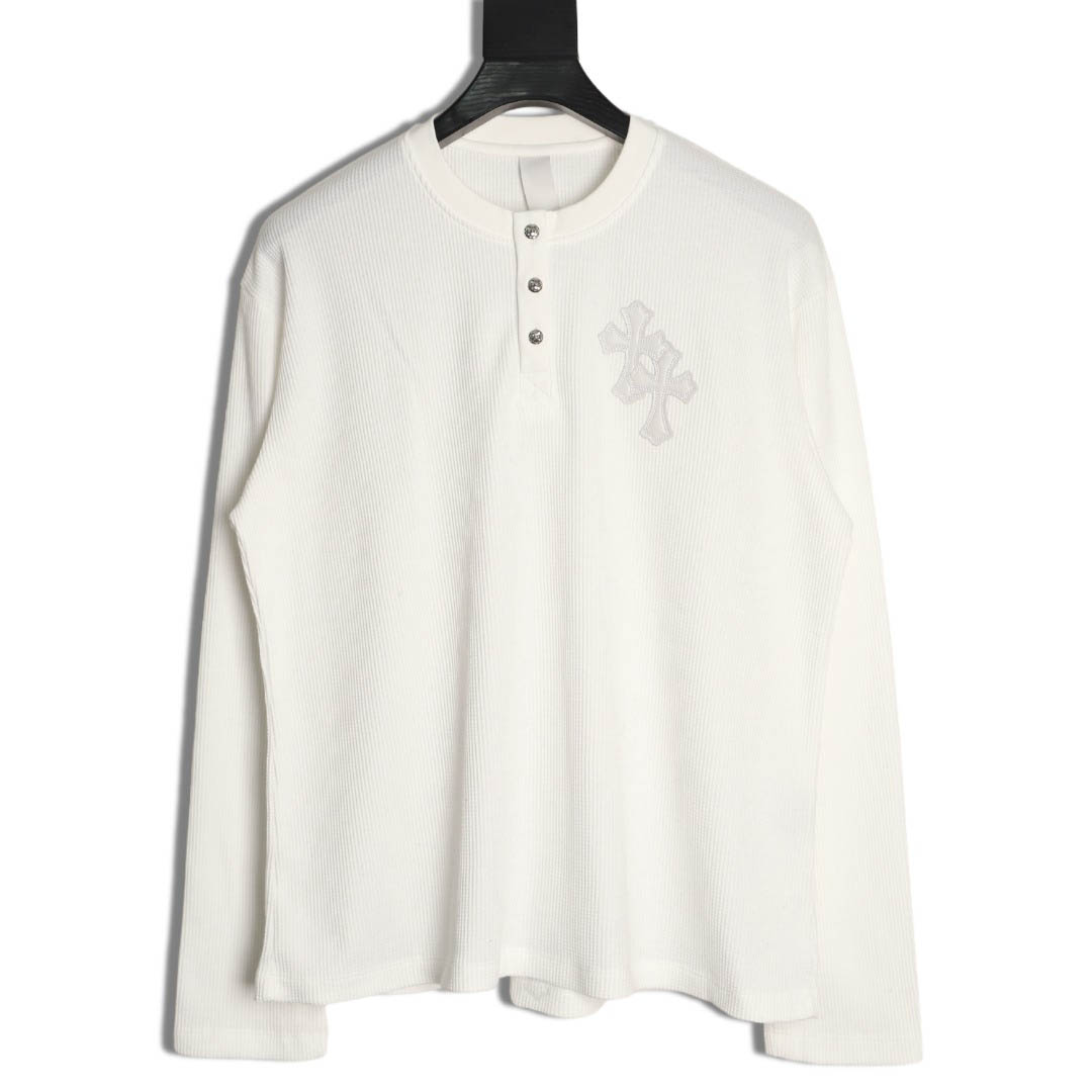 Chrome Hearts White Thermal Leather Cross Patch Long Sleeve Tee - DesignerGu