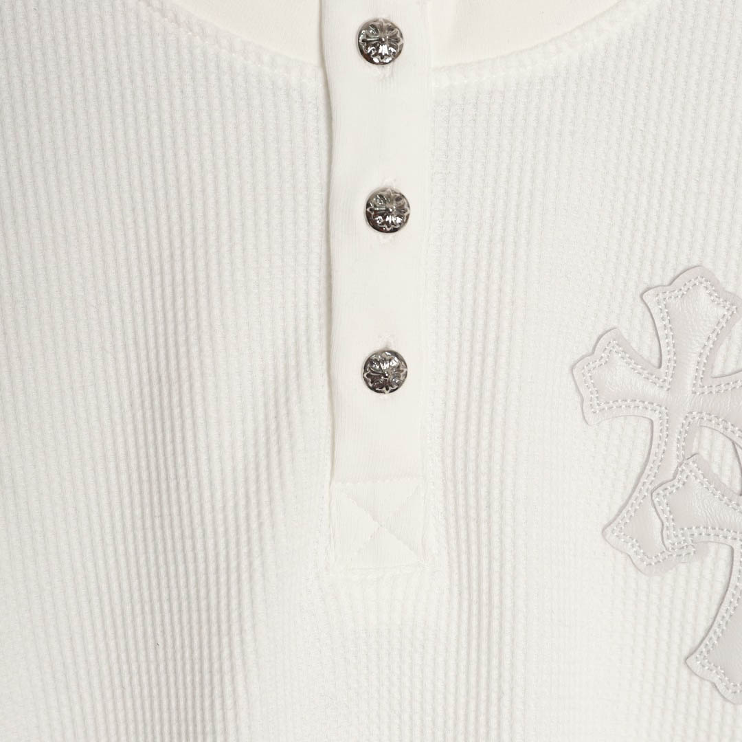 Chrome Hearts White Thermal Leather Cross Patch Long Sleeve Tee - DesignerGu