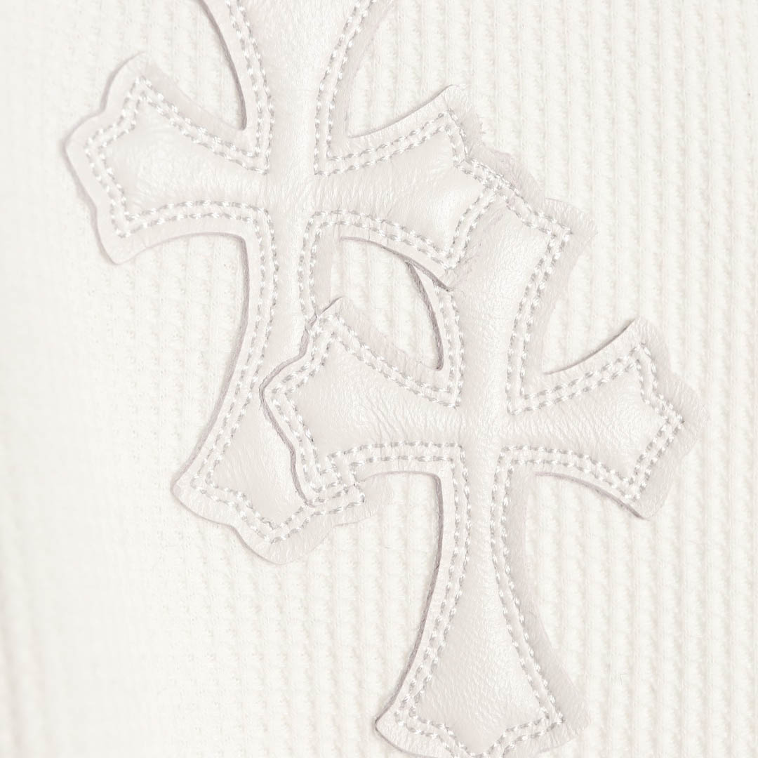 Chrome Hearts White Thermal Leather Cross Patch Long Sleeve Tee - DesignerGu