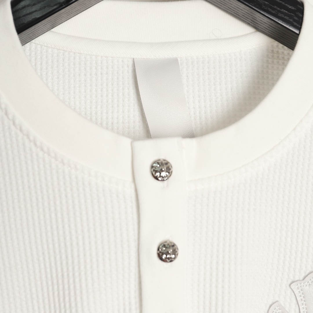 Chrome Hearts White Thermal Leather Cross Patch Long Sleeve Tee - DesignerGu