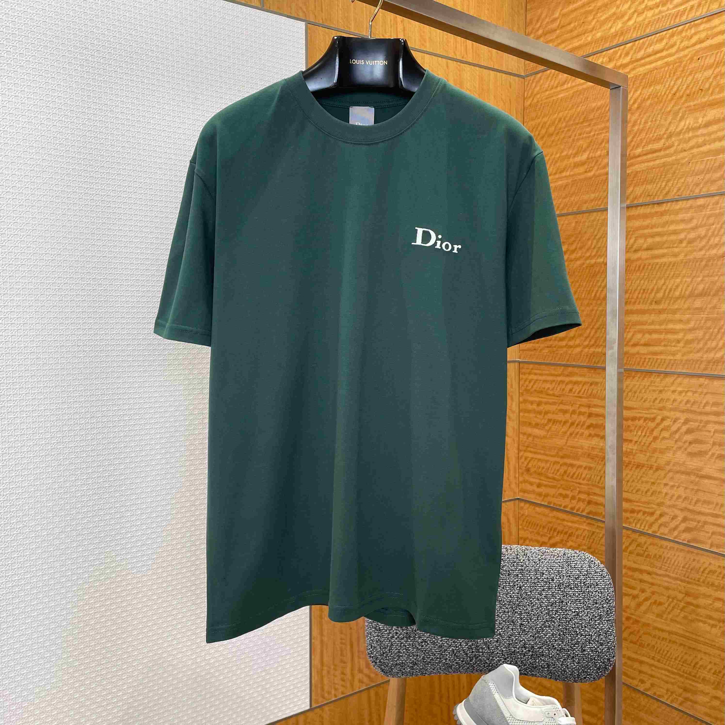Dior T-Shirt with Dior Embroidery Green - DesignerGu