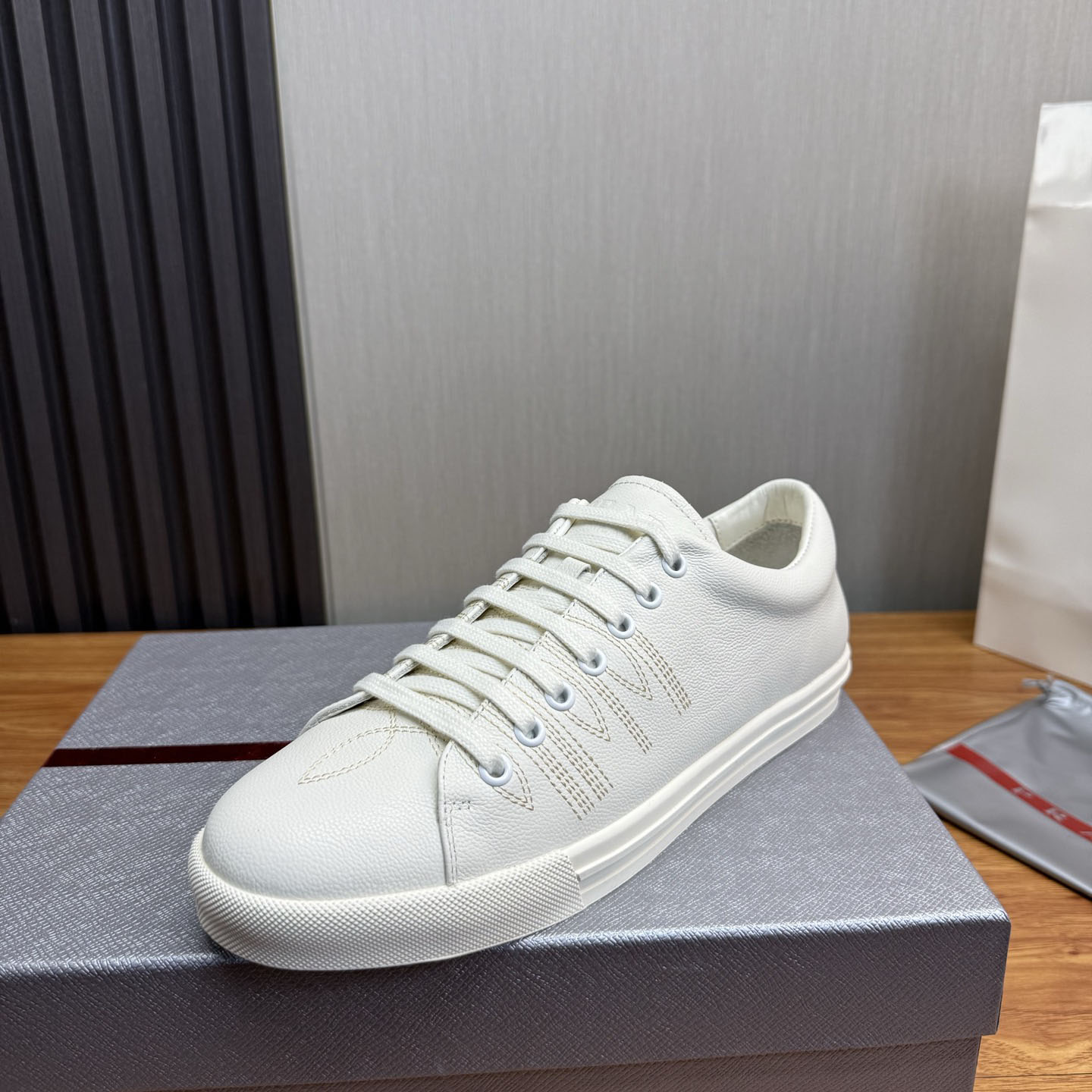 Prada Distressed Leather Sneakers - DesignerGu