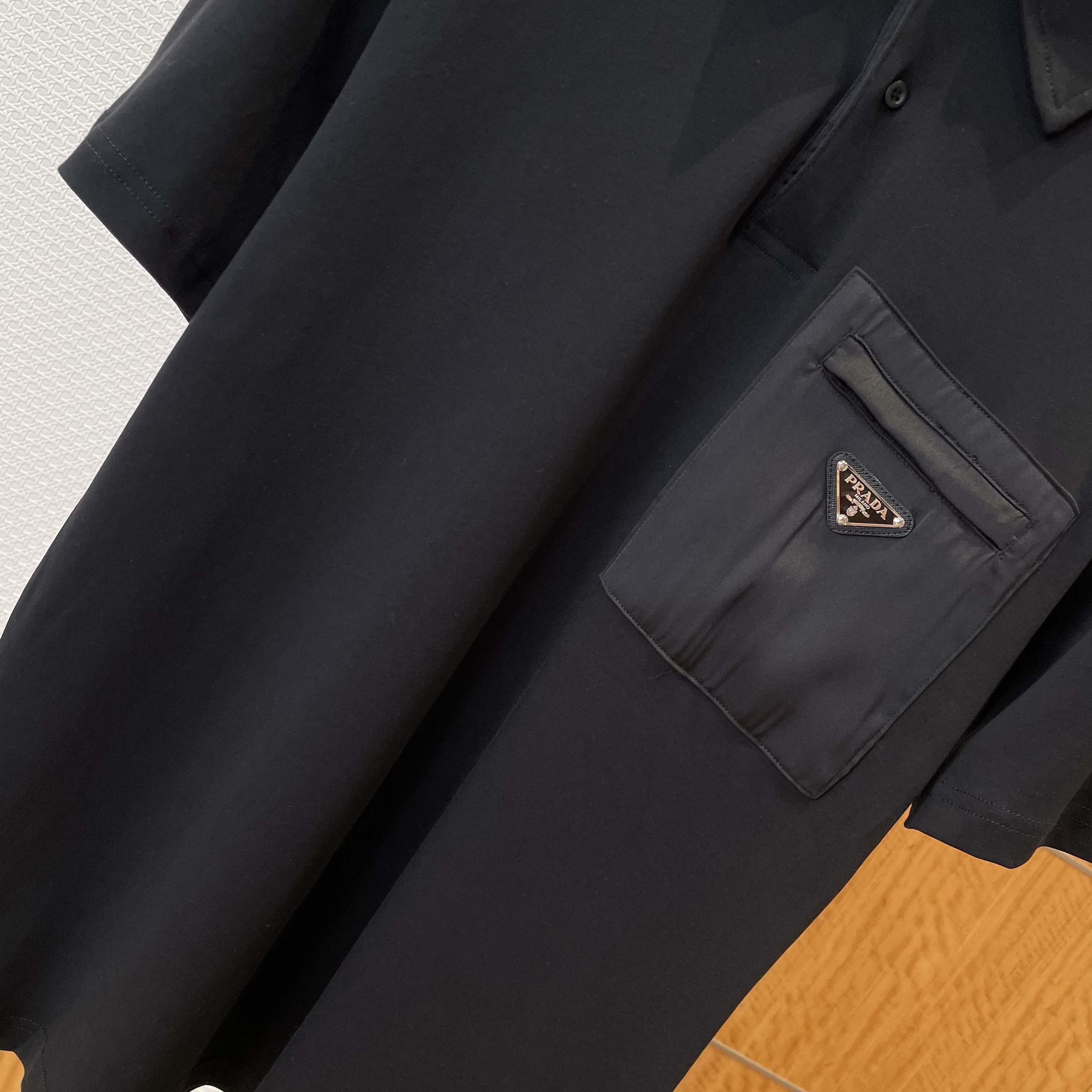 Prada Stretch Cotton Polo Shirt With Re-Nylon Details - DesignerGu