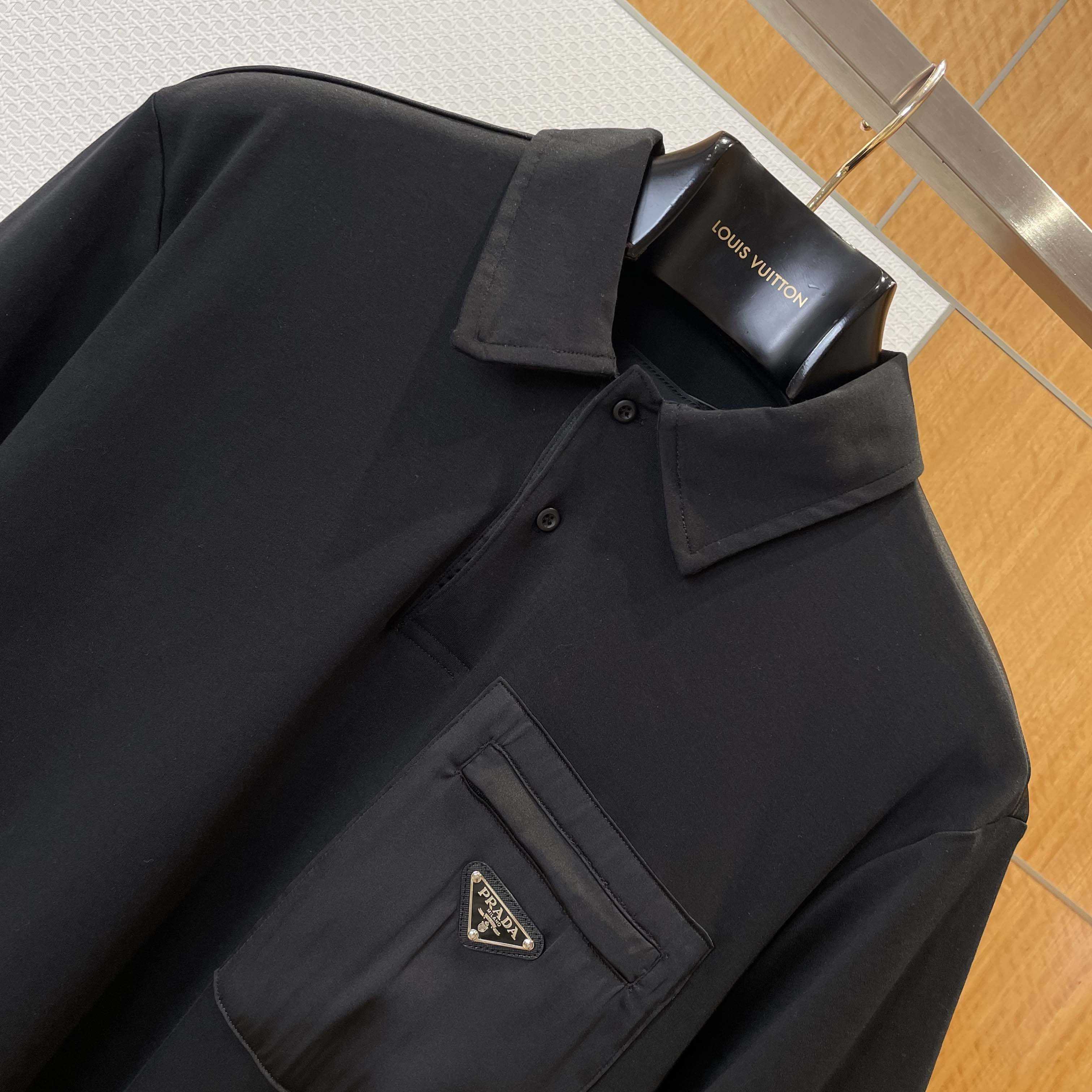 Prada Stretch Cotton Polo Shirt With Re-Nylon Details - DesignerGu