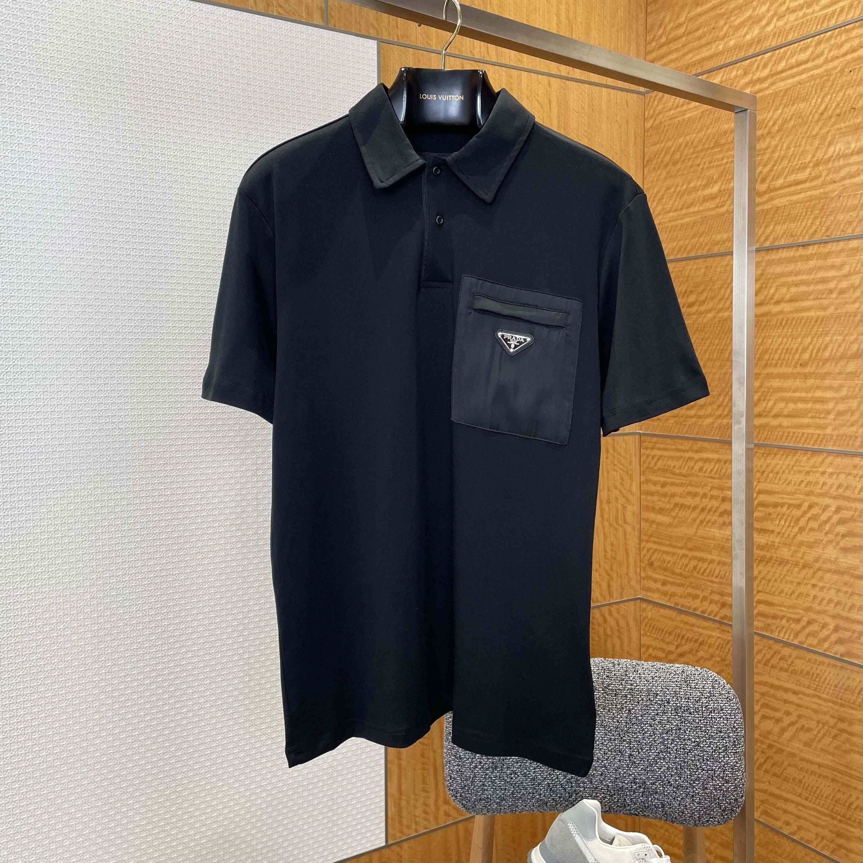 Prada Stretch Cotton Polo Shirt With Re-Nylon Details - DesignerGu