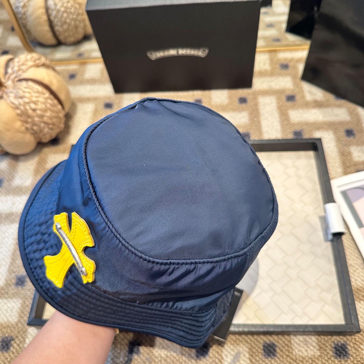 Chrome Heart Yellow Cross Nylon Navy Blue Fisherman Hat - DesignerGu