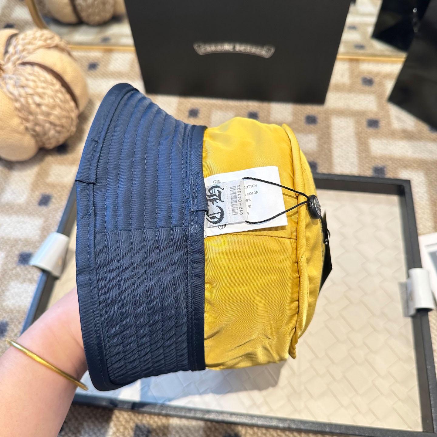 Chrome Heart Yellow Cross Nylon Navy Blue Fisherman Hat - DesignerGu