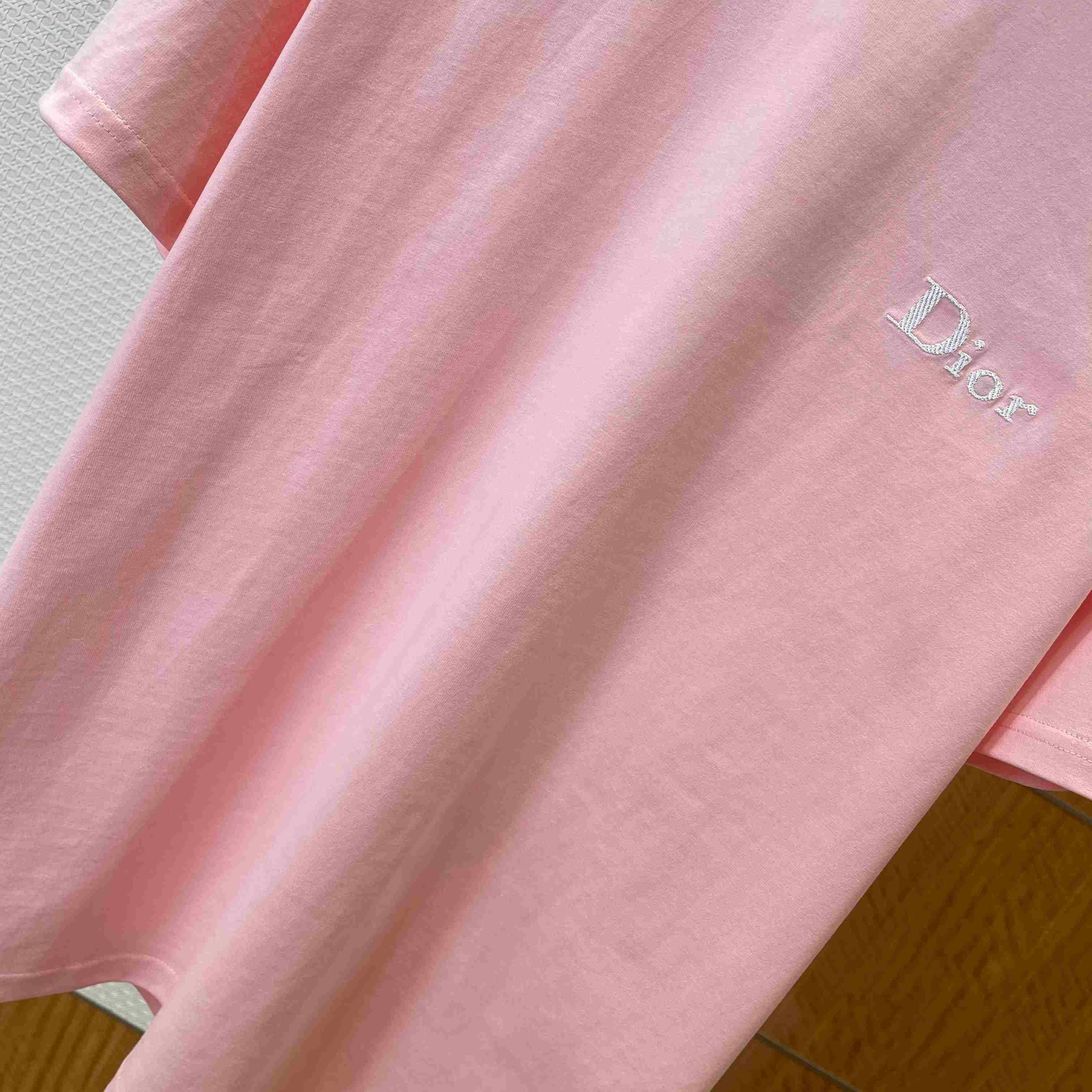 Dior T-Shirt with Dior Embroidery Pink - DesignerGu
