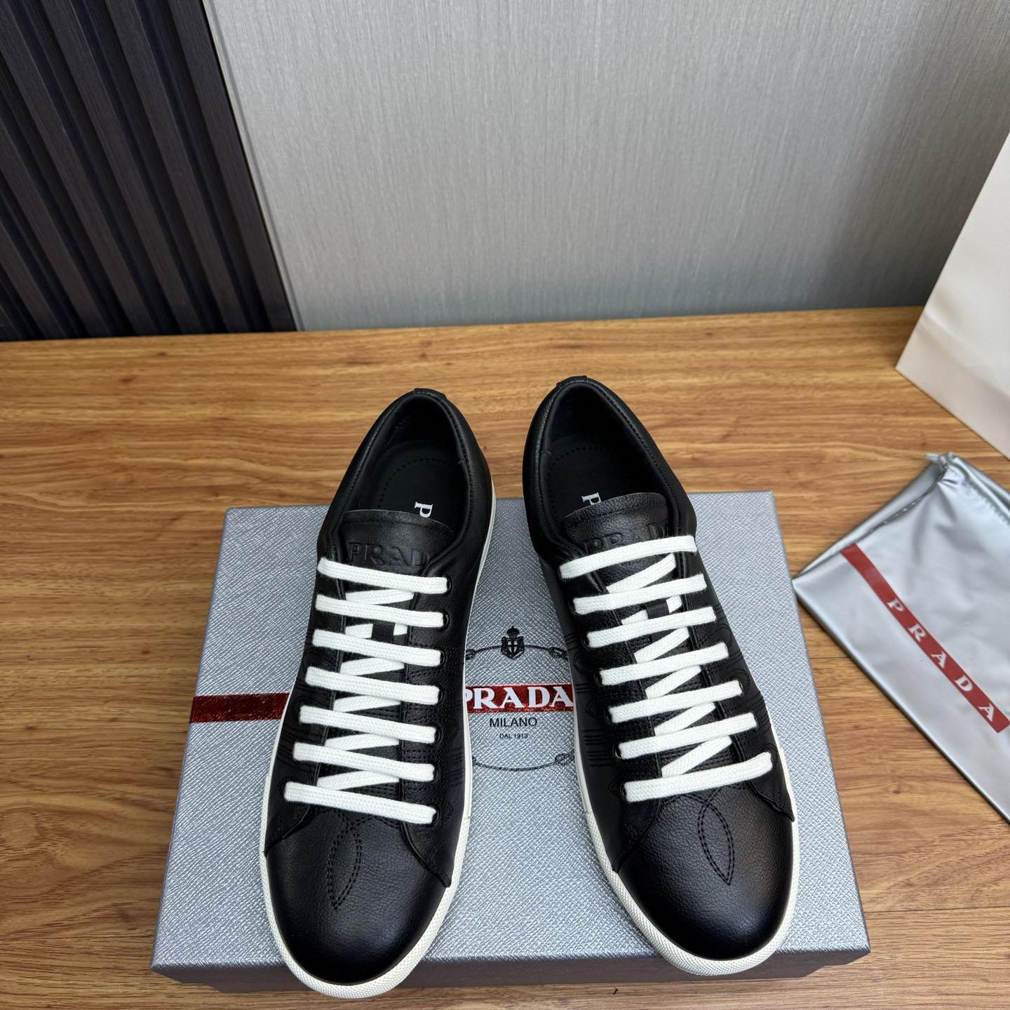 Prada Aged-Effect Lace-Up Low-Top Sneakers - DesignerGu