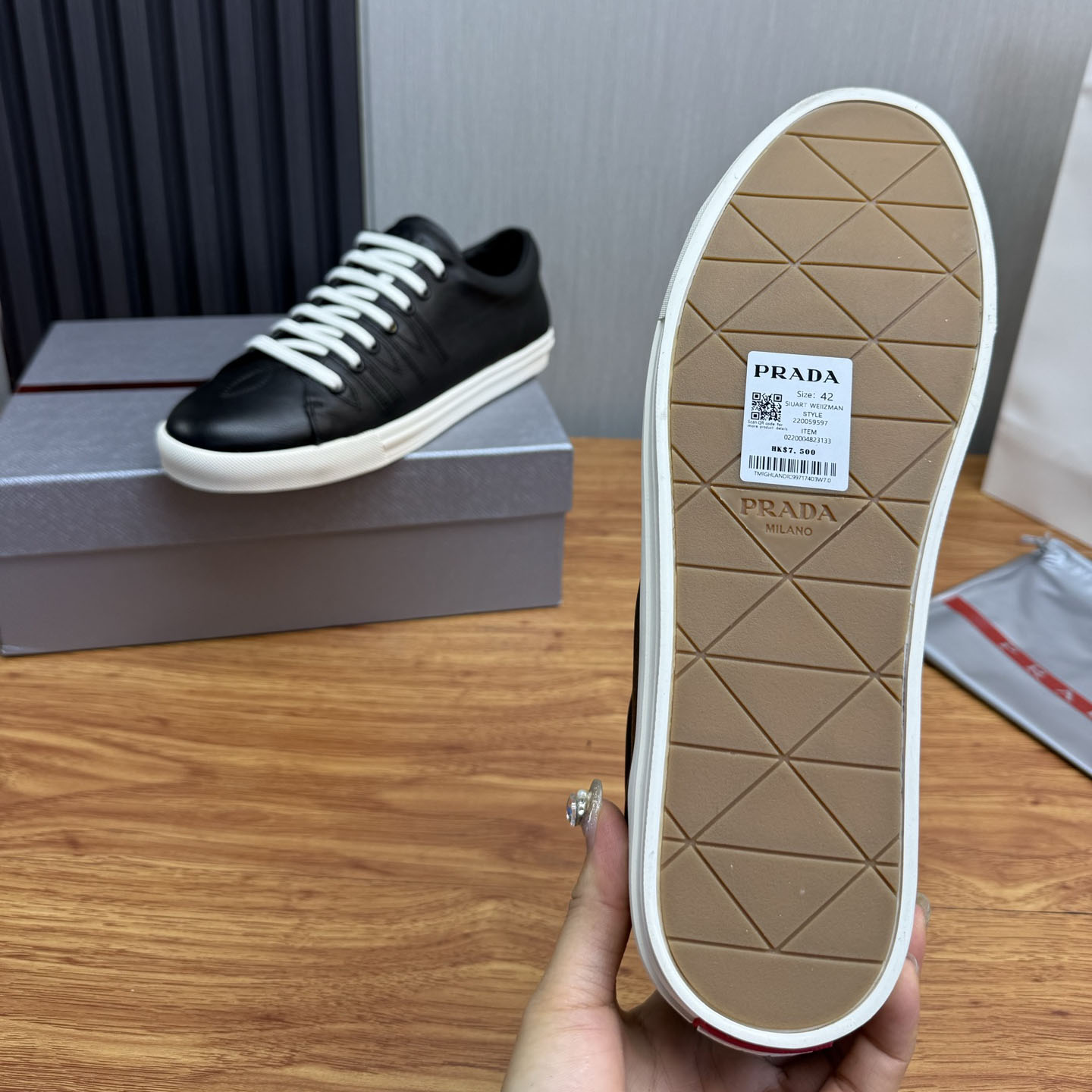 Prada Aged-Effect Lace-Up Low-Top Sneakers - DesignerGu