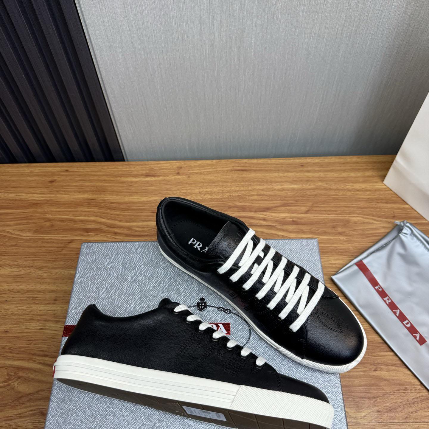 Prada Aged-Effect Lace-Up Low-Top Sneakers - DesignerGu