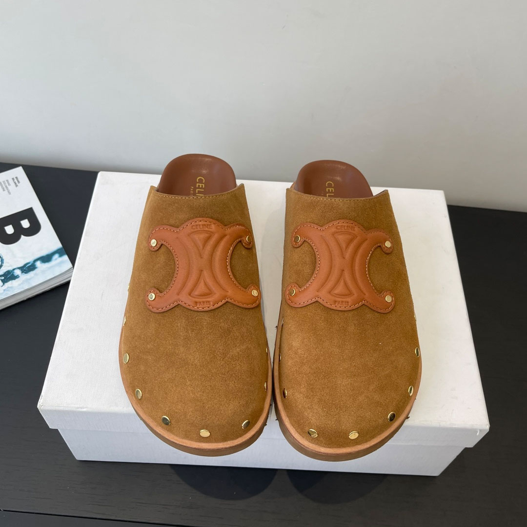 CELINE PITEA CLOG IN Suede Calfskin - DesignerGu