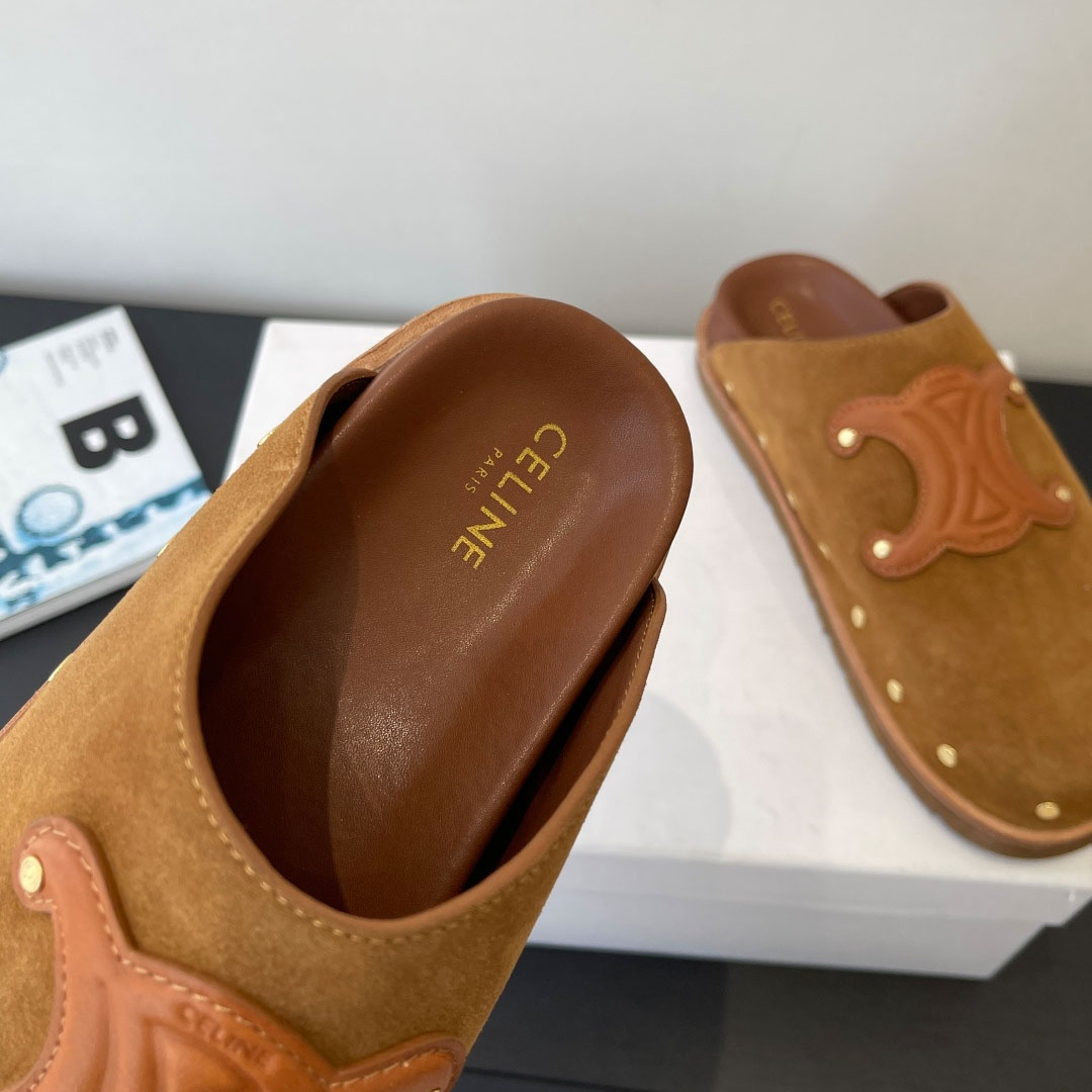 CELINE PITEA CLOG IN Suede Calfskin - DesignerGu