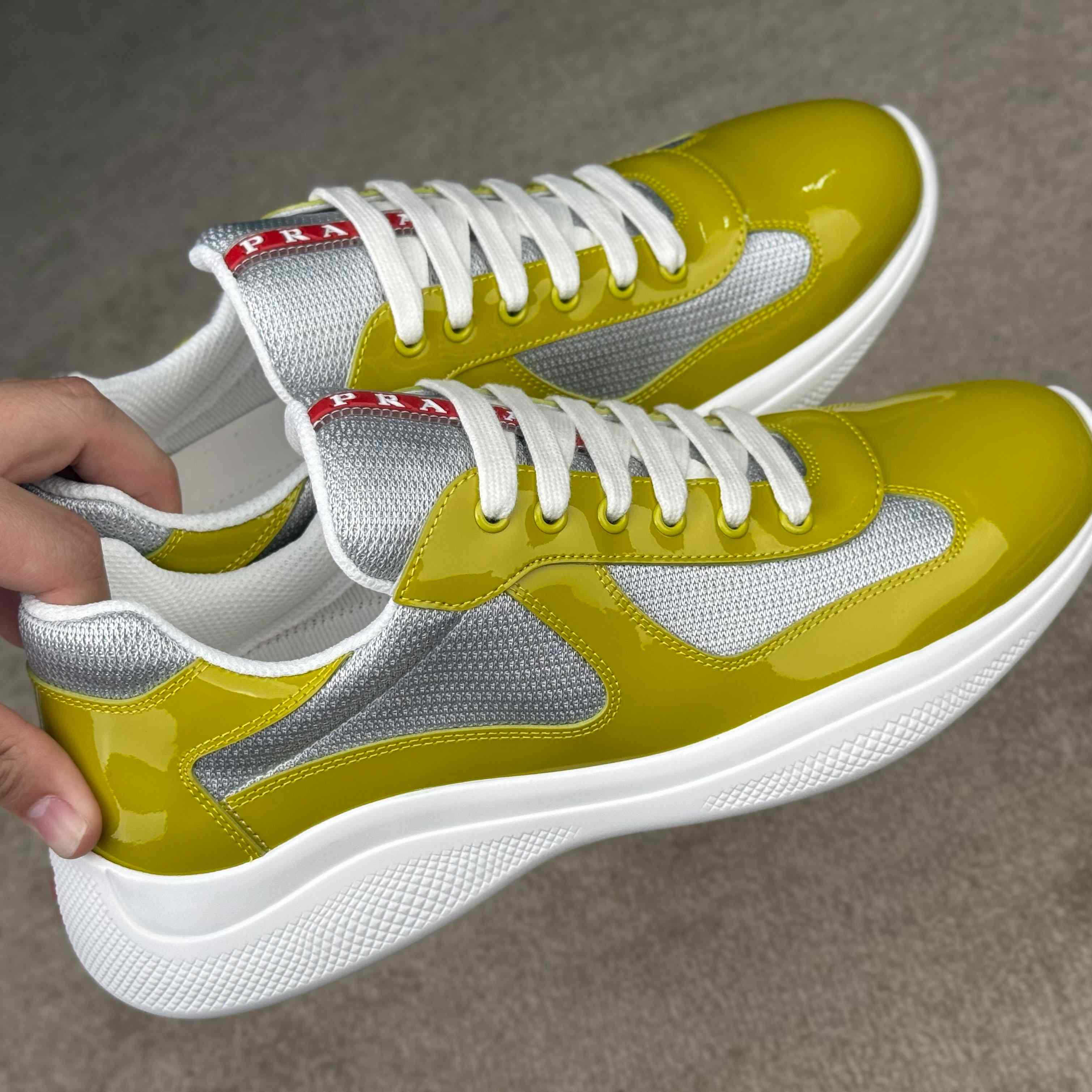 Patent Leather And Technical Fabric Prada America's Cup Sneakers - DesignerGu