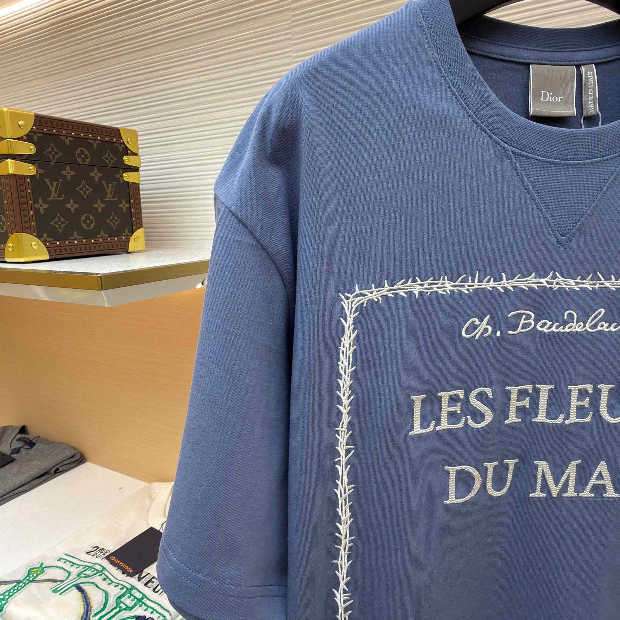 Dior T-Shirt With Book Cover Embroidery, Relaxed Fit - DesignerGu