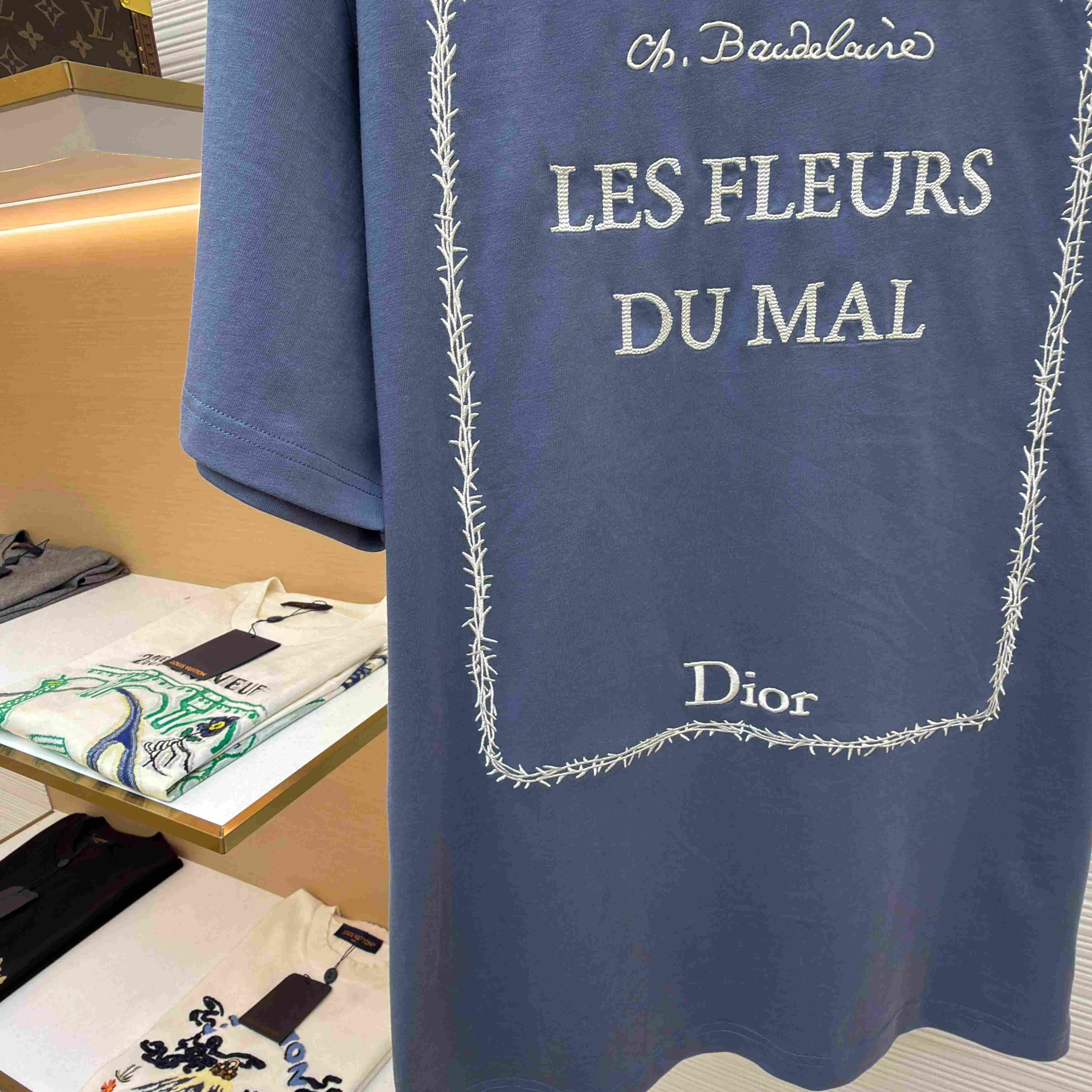 Dior T-Shirt With Book Cover Embroidery, Relaxed Fit - DesignerGu