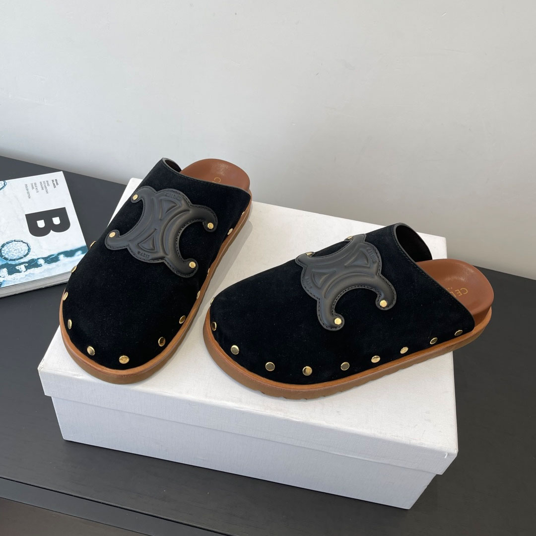 CELINE PITEA CLOG IN Suede Calfskin - DesignerGu