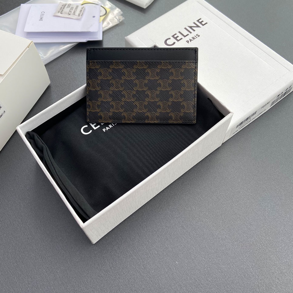 Celine Plain Card Holder IN Triomphe Canvas And Calfskin - DesignerGu