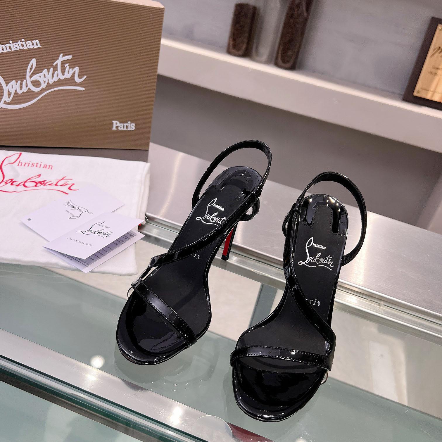 Christian Louboutin Rosa Z  100 mm Sandals  Patent Calf Leather - Black  - DesignerGu