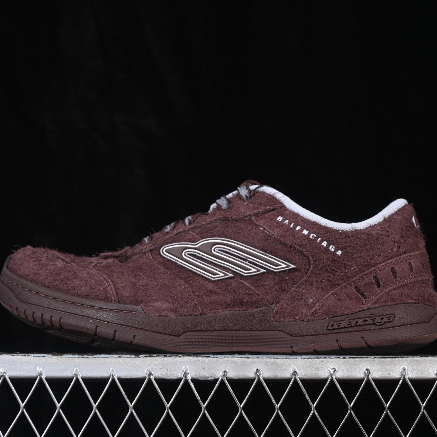 Balenciaga Hamptons Sneaker In Dark Brown And Beige Brushed Suede Cowskin - DesignerGu