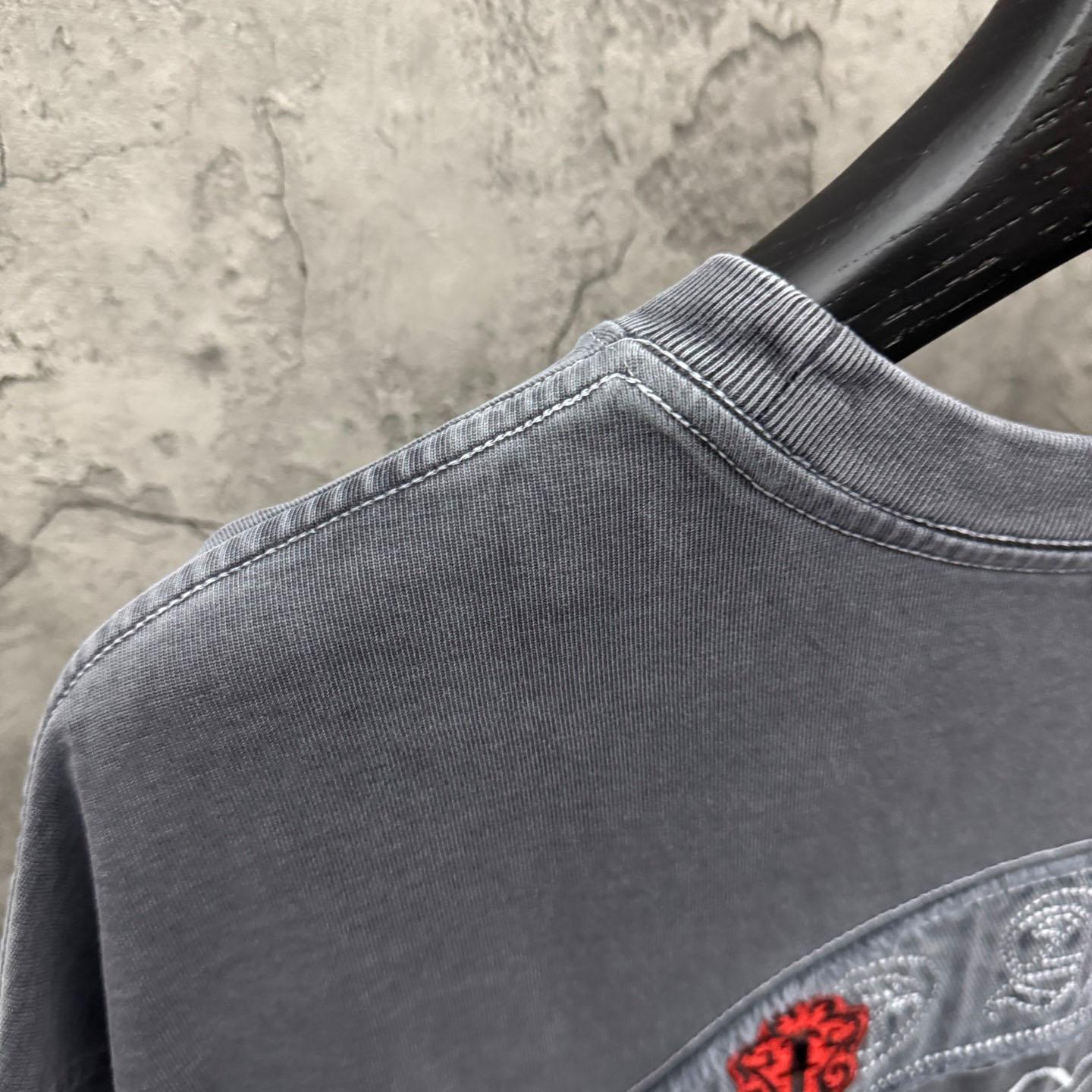 Chrome Hearts Horseshoe Cross Lips Patch Embroidered Crewneck Tee 'Grey' - DesignerGu