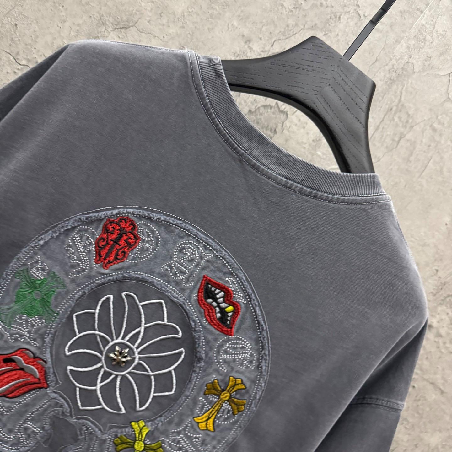 Chrome Hearts Horseshoe Cross Lips Patch Embroidered Crewneck Tee 'Grey' - DesignerGu