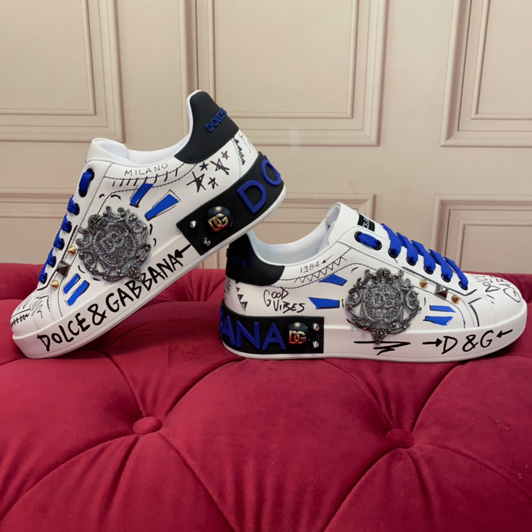 Dolce & Gabbana Calfskin Portofino Sneakers With Patch - DesignerGu