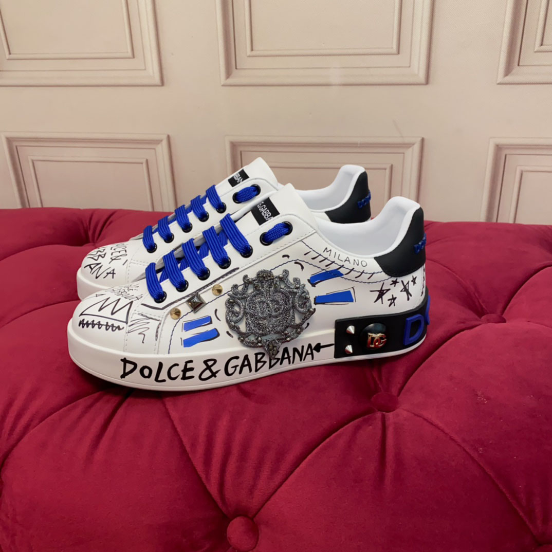 Dolce & Gabbana Calfskin Portofino Sneakers With Patch - DesignerGu