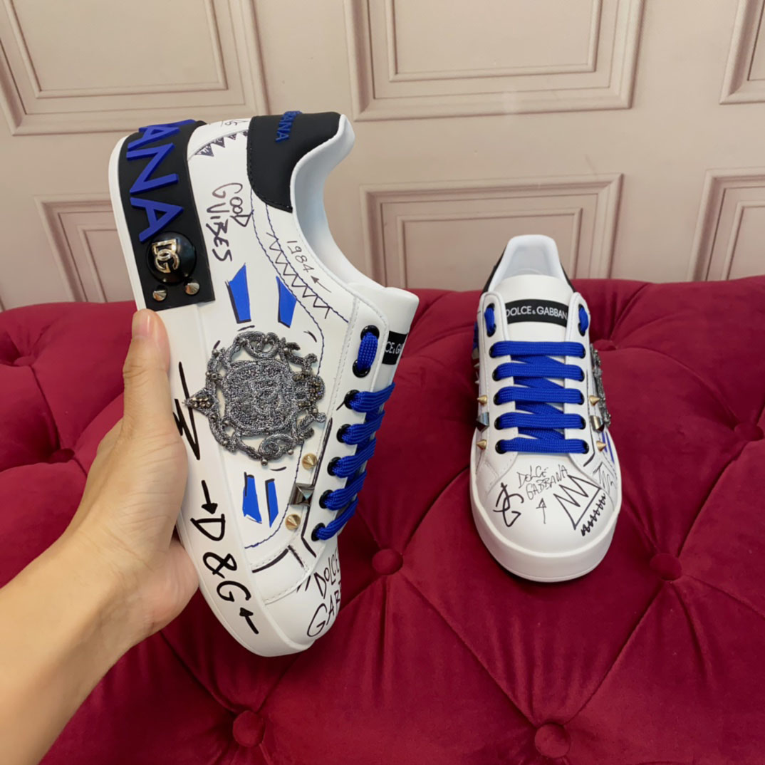 Dolce & Gabbana Calfskin Portofino Sneakers With Patch - DesignerGu
