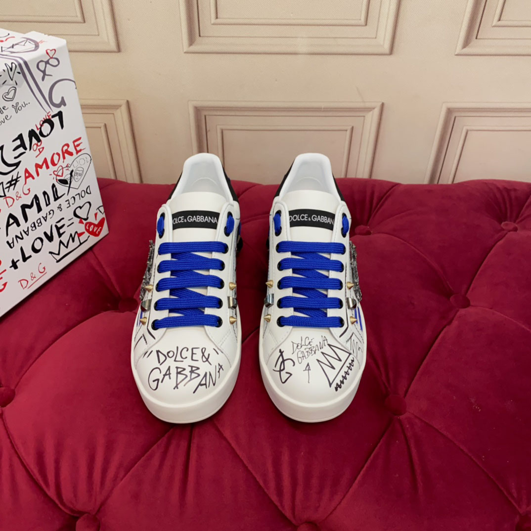 Dolce & Gabbana Calfskin Portofino Sneakers With Patch - DesignerGu