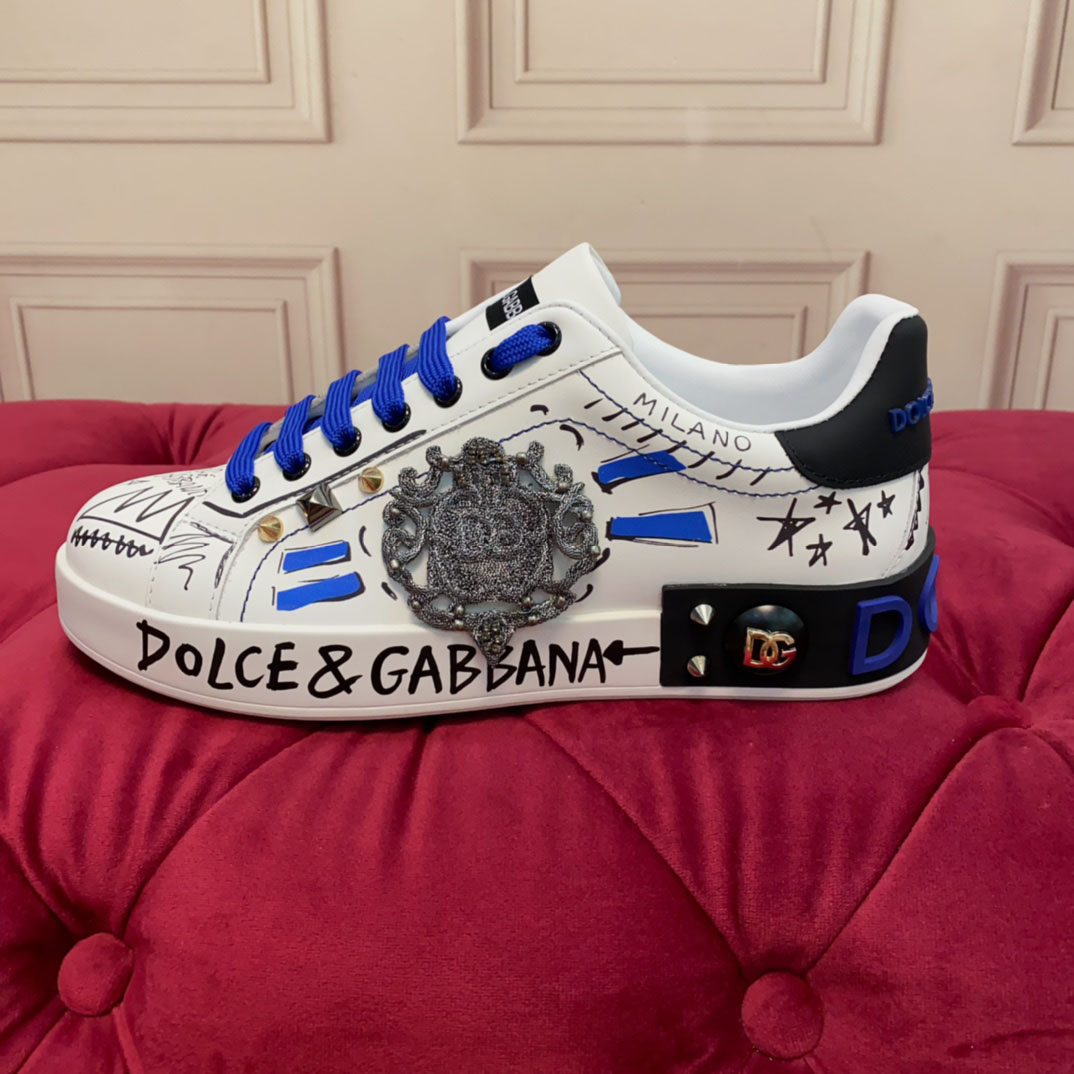 Dolce & Gabbana Calfskin Portofino Sneakers With Patch - DesignerGu