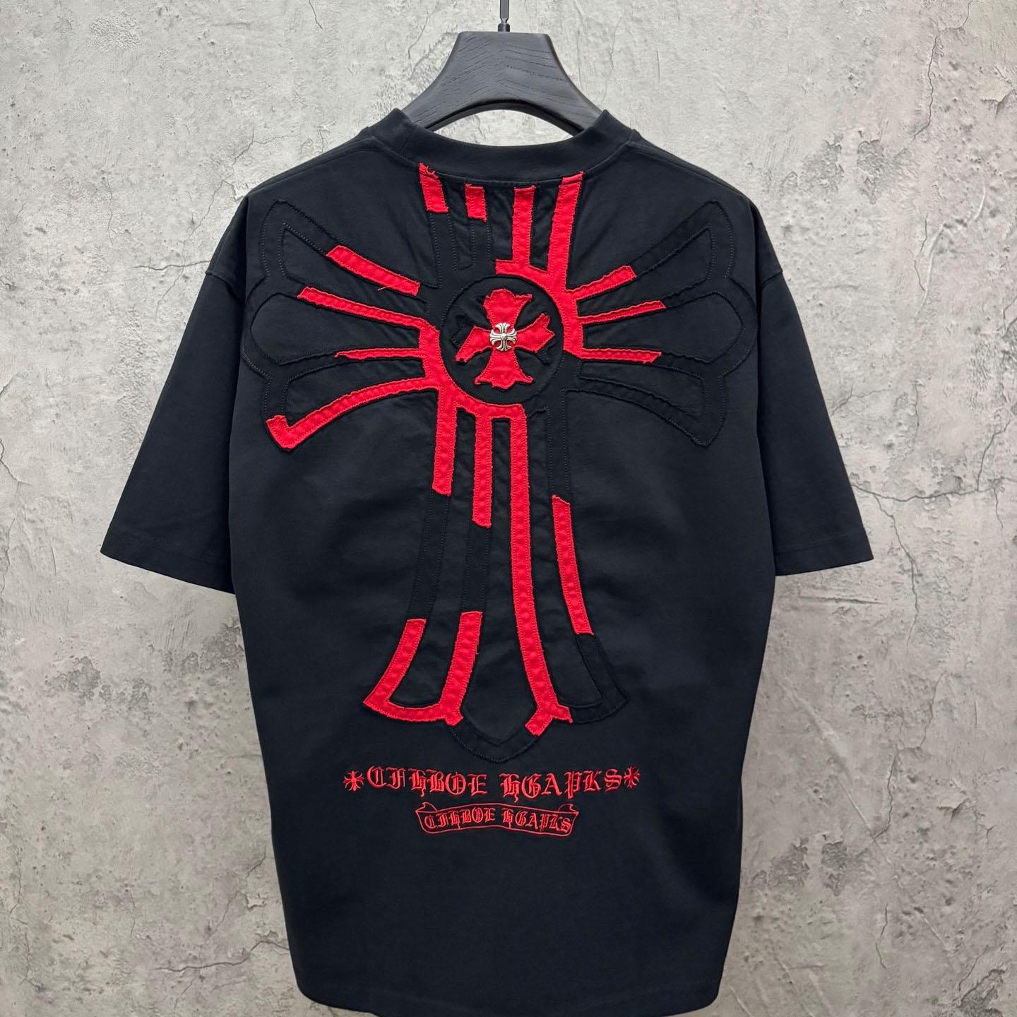 Chrome Hearts Large Cross Patch Embroidered Crew Neck Short Sleeve T-Shirt 'Black' - DesignerGu