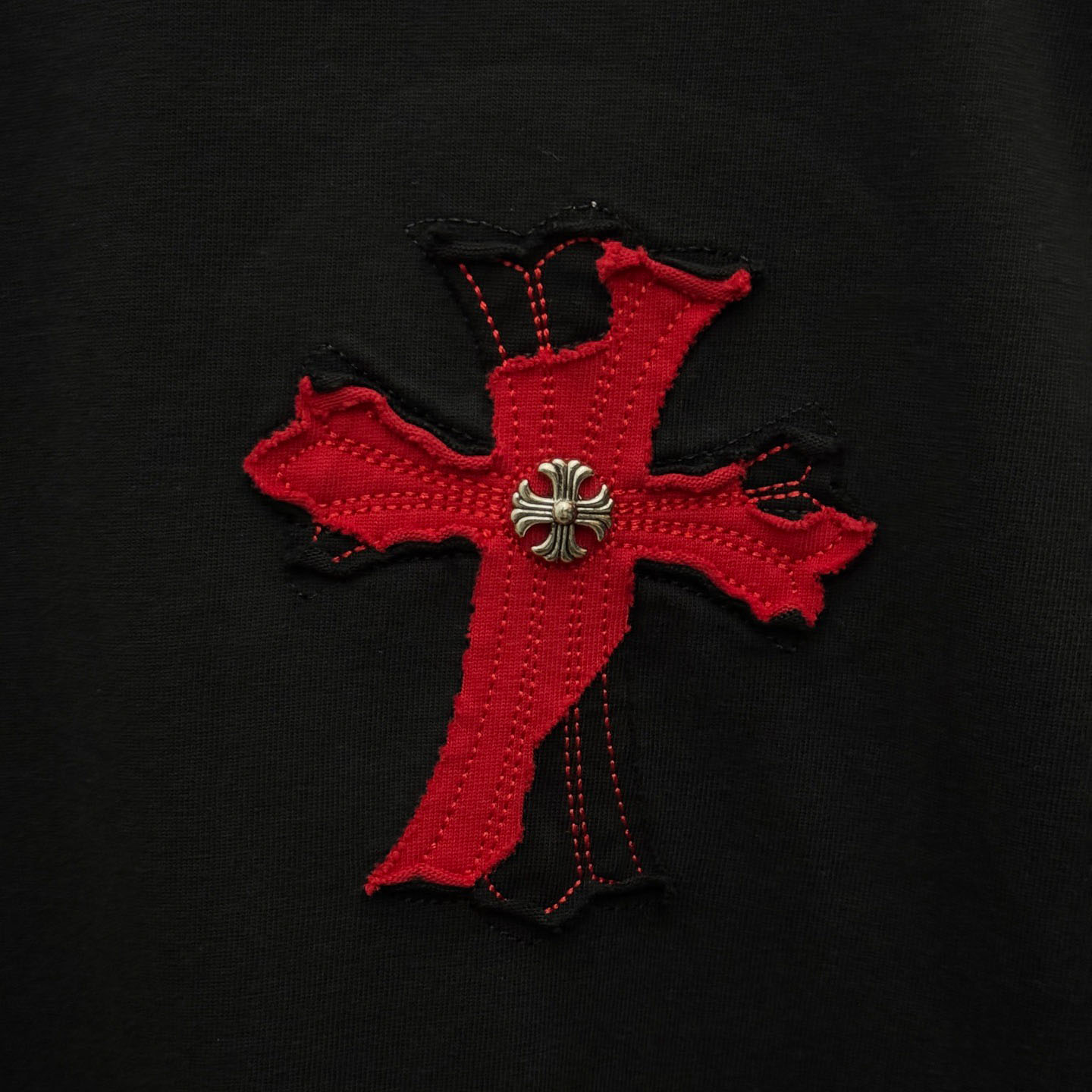 Chrome Hearts Large Cross Patch Embroidered Crew Neck Short Sleeve T-Shirt 'Black' - DesignerGu