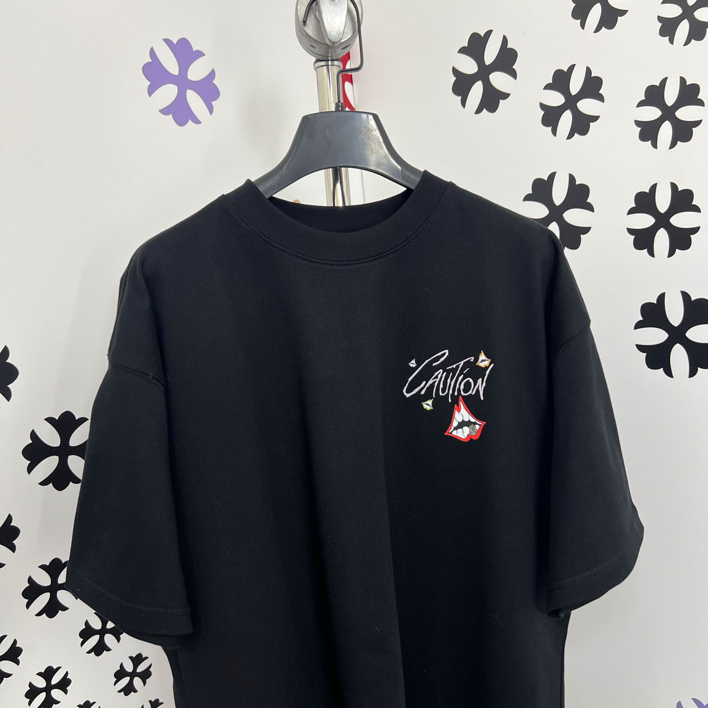 Chrome Hearts Double-Sided CAUTION Script Lips Cross Print Tee - DesignerGu