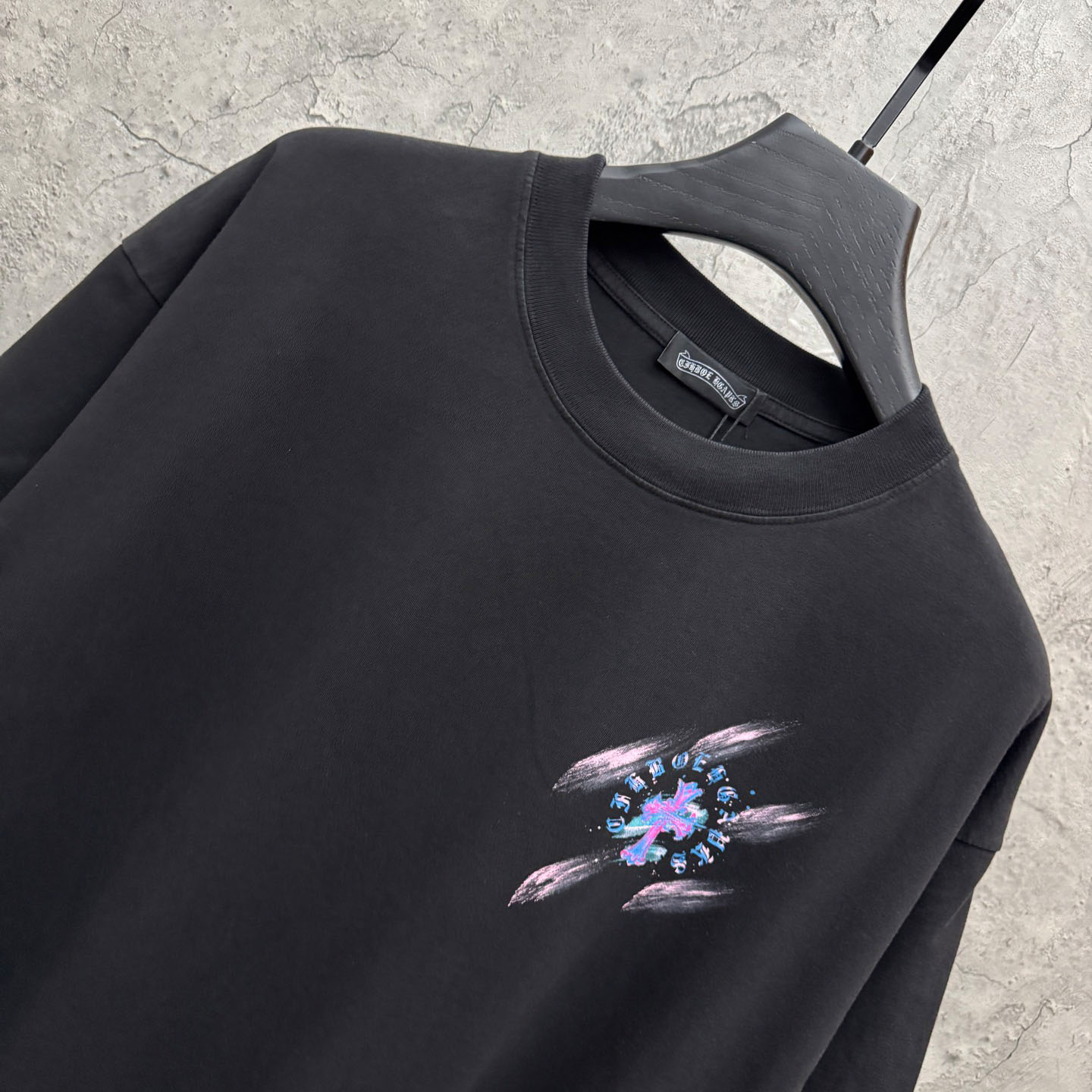 Chrome Hearts Watercolor Graffiti Cross Print Crew Neck T-Shirt - DesignerGu