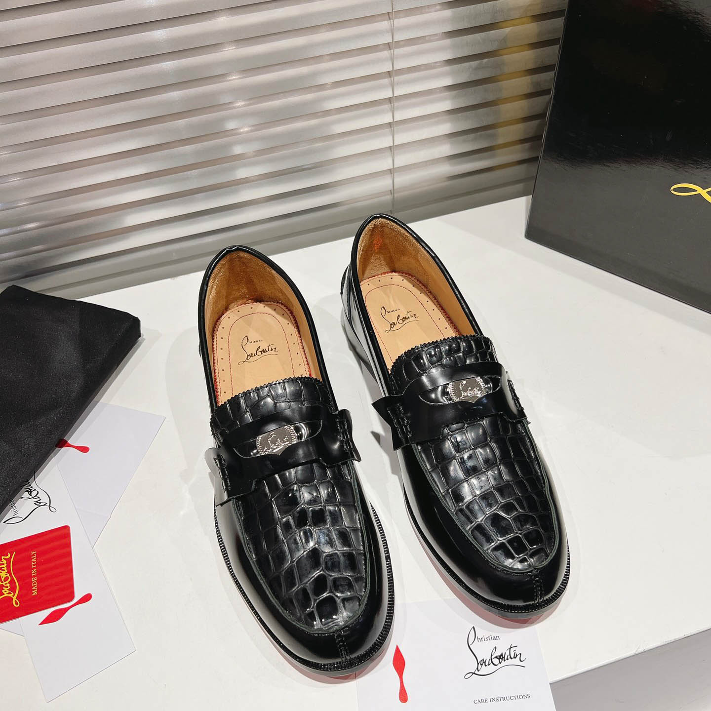 Christian Louboutin Chambelimoc Alligator-Print Embossed Loafers - DesignerGu