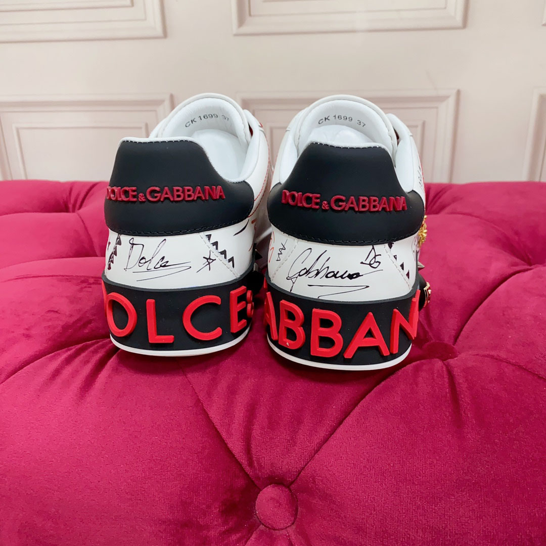 Dolce & Gabbana Calfskin Portofino Sneakers With Embroidery And Studs - DesignerGu