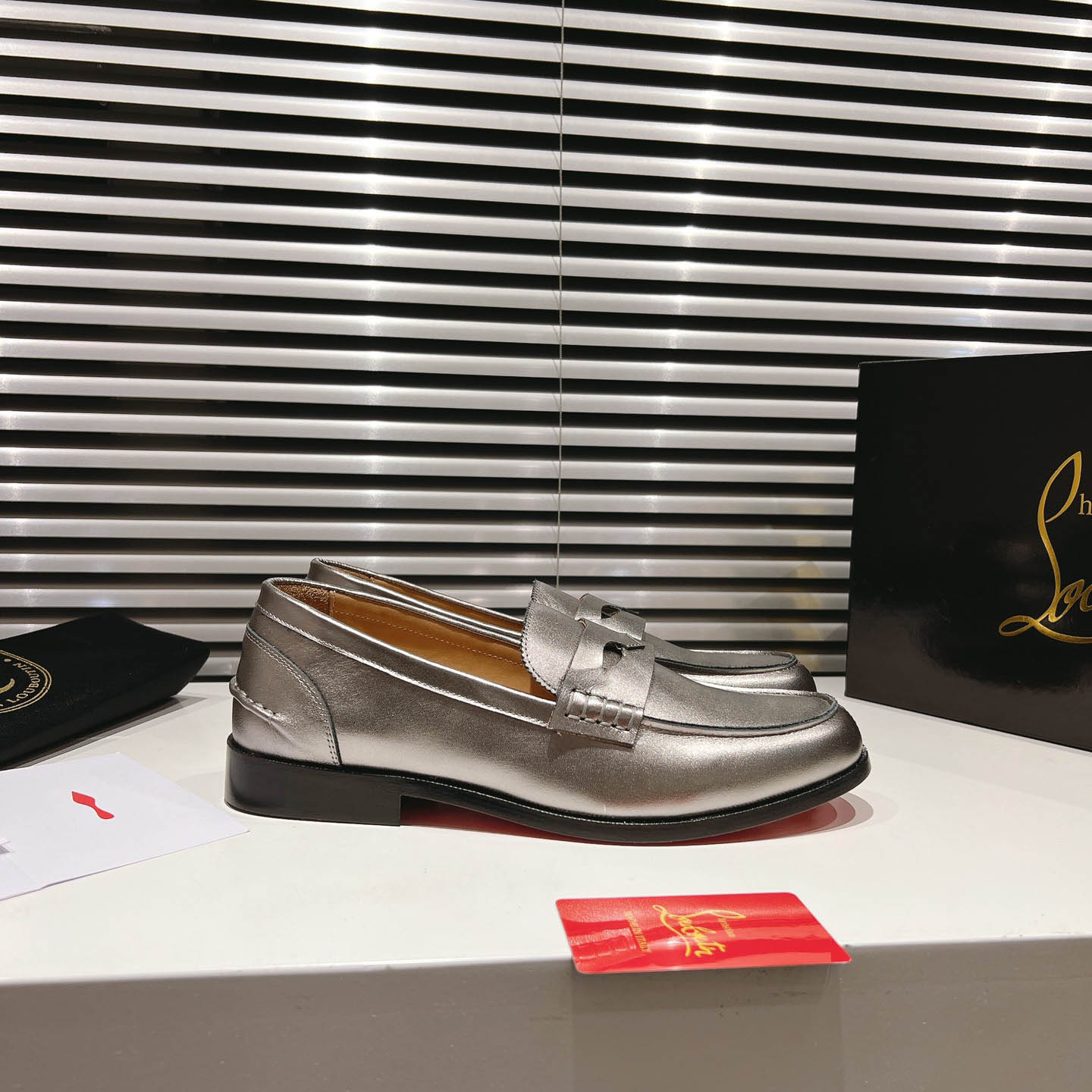 Christian Louboutin Silver Leather  Loafers - DesignerGu