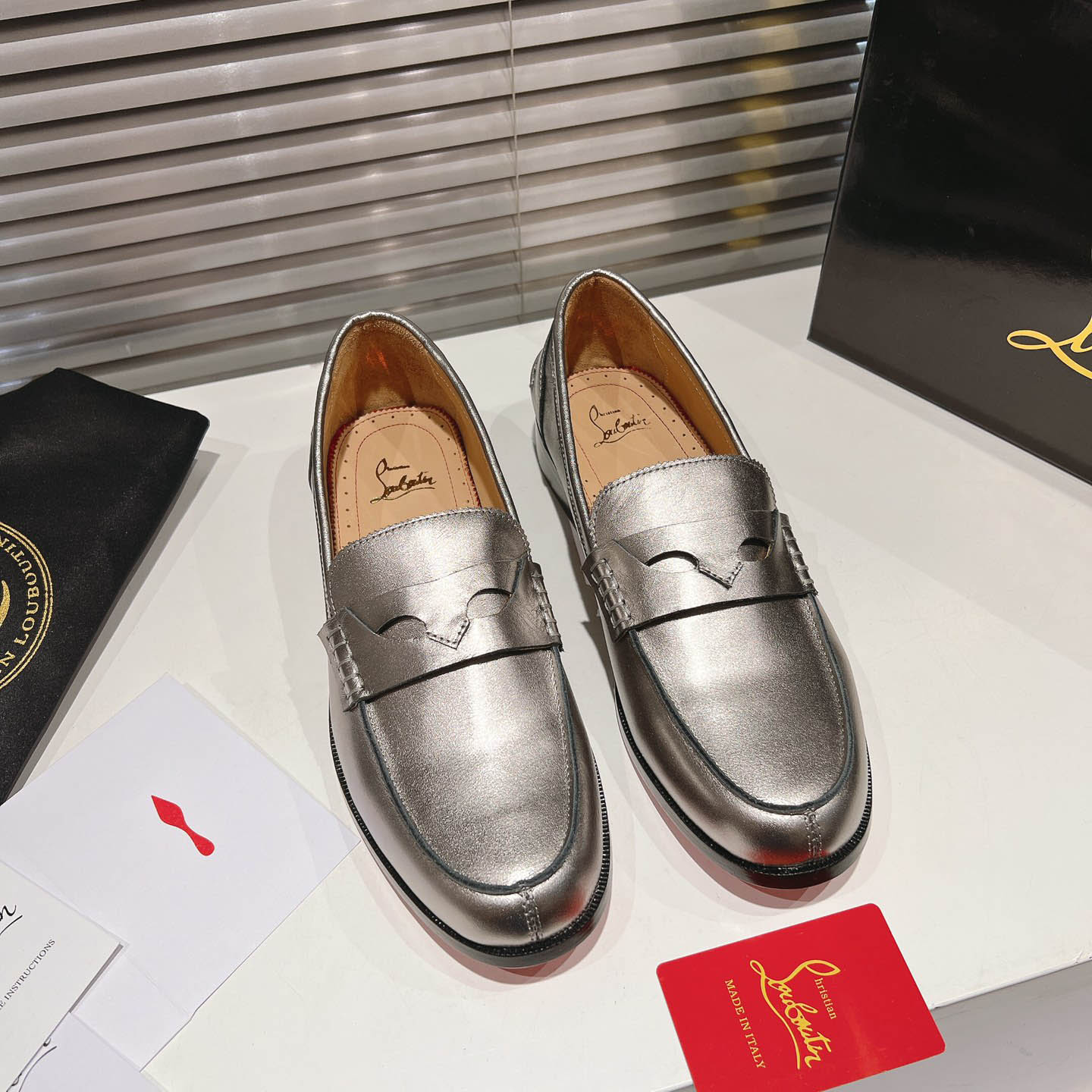 Christian Louboutin Silver Leather  Loafers - DesignerGu