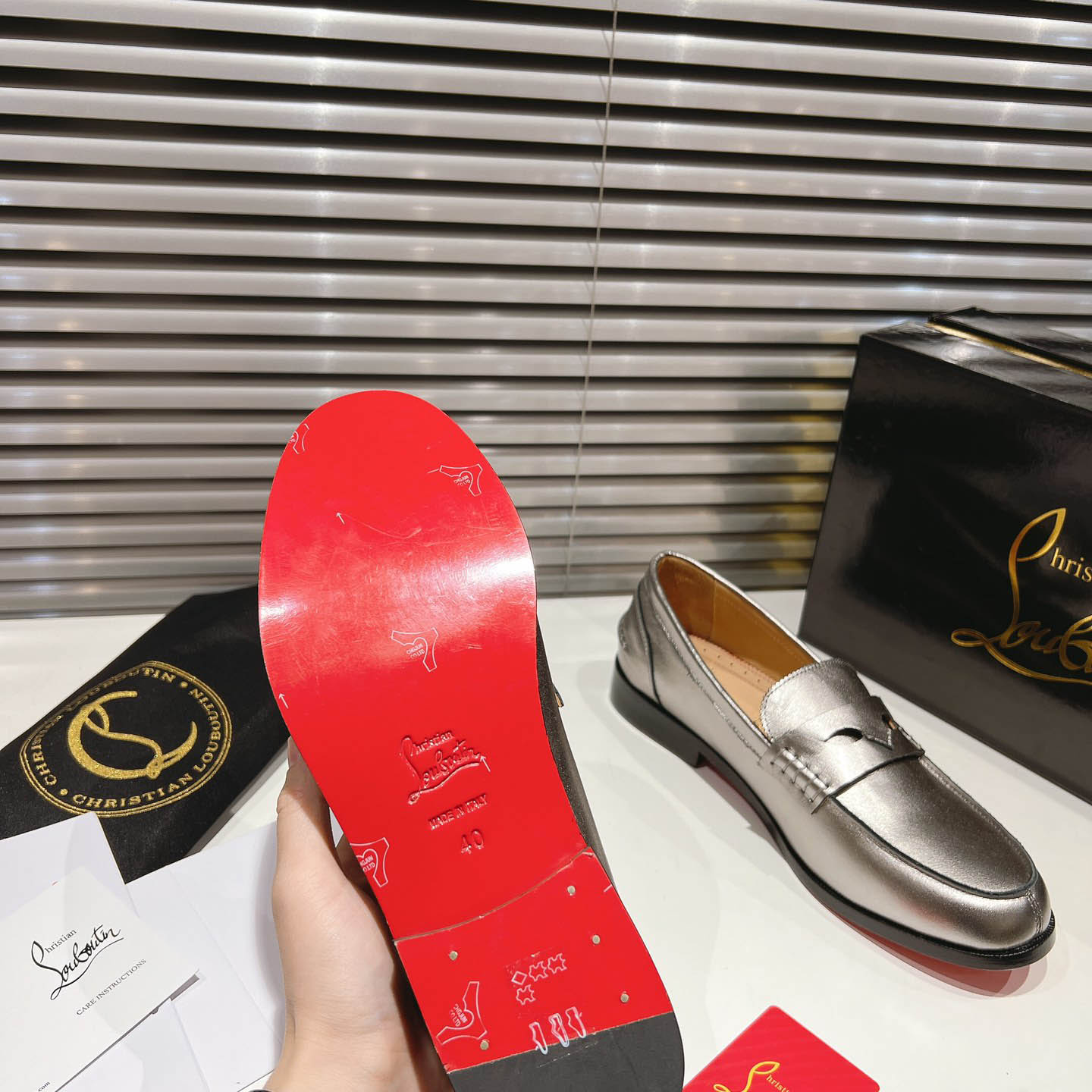 Christian Louboutin Silver Leather  Loafers - DesignerGu