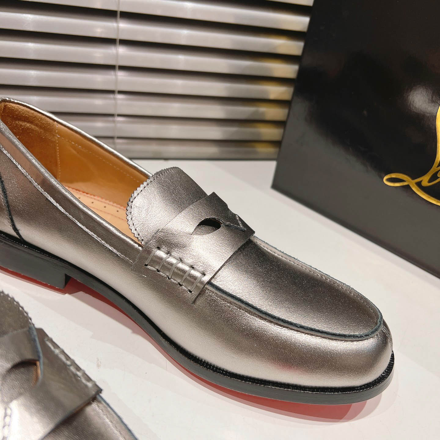 Christian Louboutin Silver Leather  Loafers - DesignerGu
