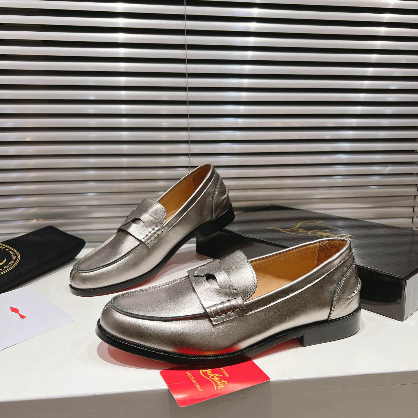 Christian Louboutin Silver Leather  Loafers - DesignerGu