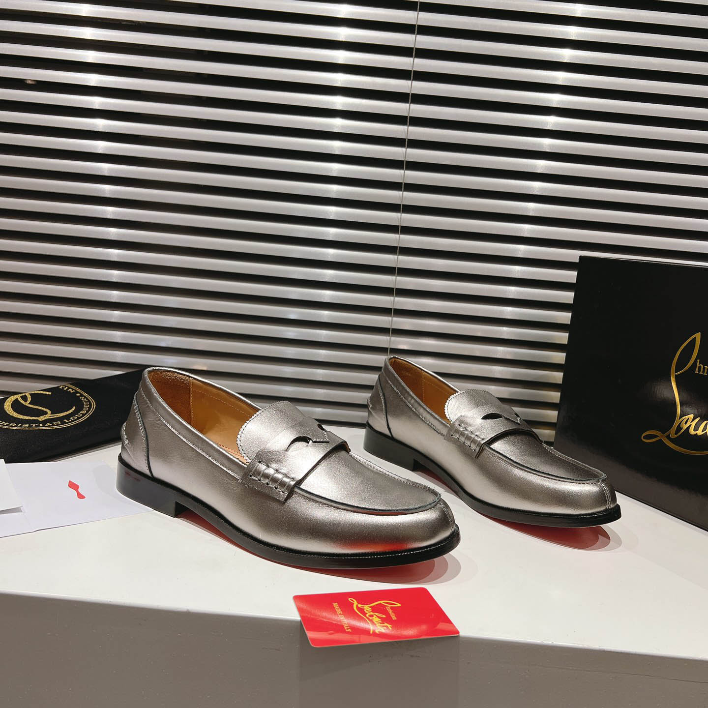 Christian Louboutin Silver Leather  Loafers - DesignerGu