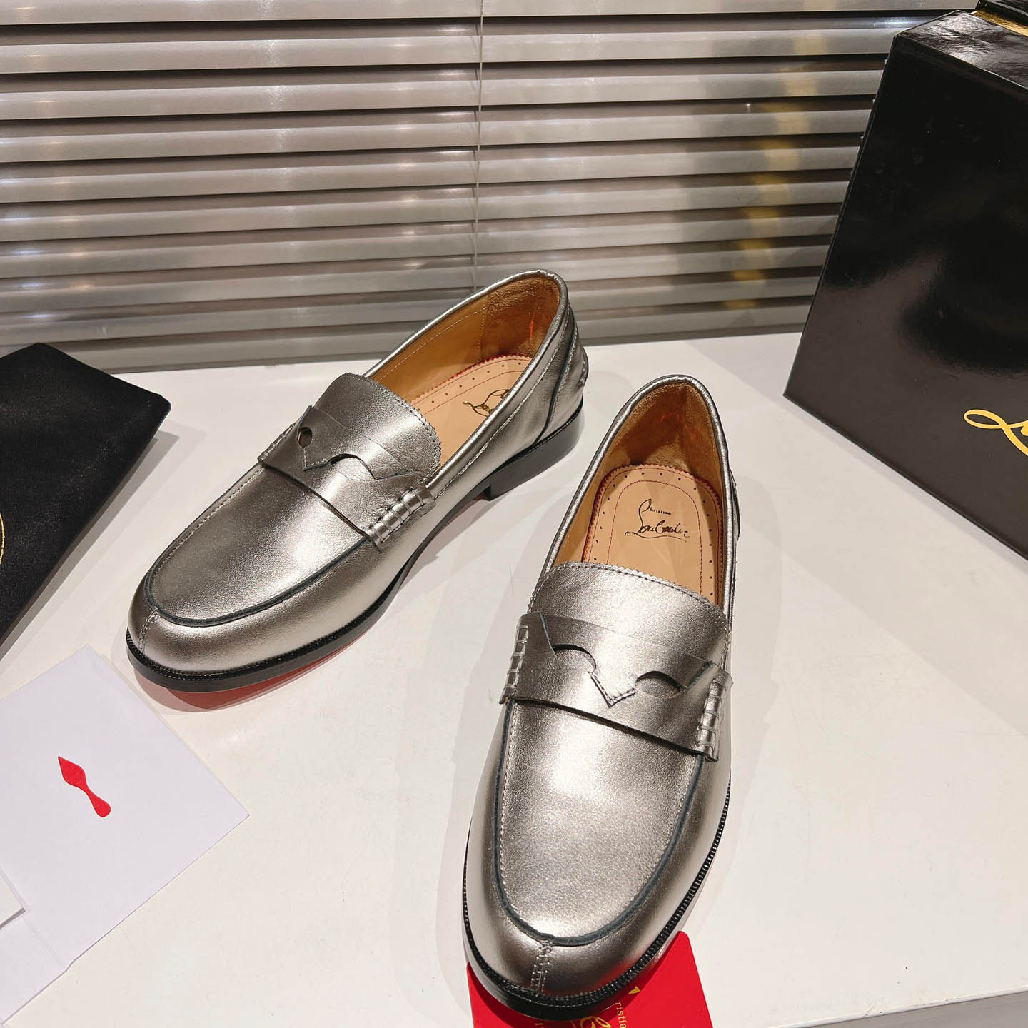 Christian Louboutin Silver Leather  Loafers - DesignerGu
