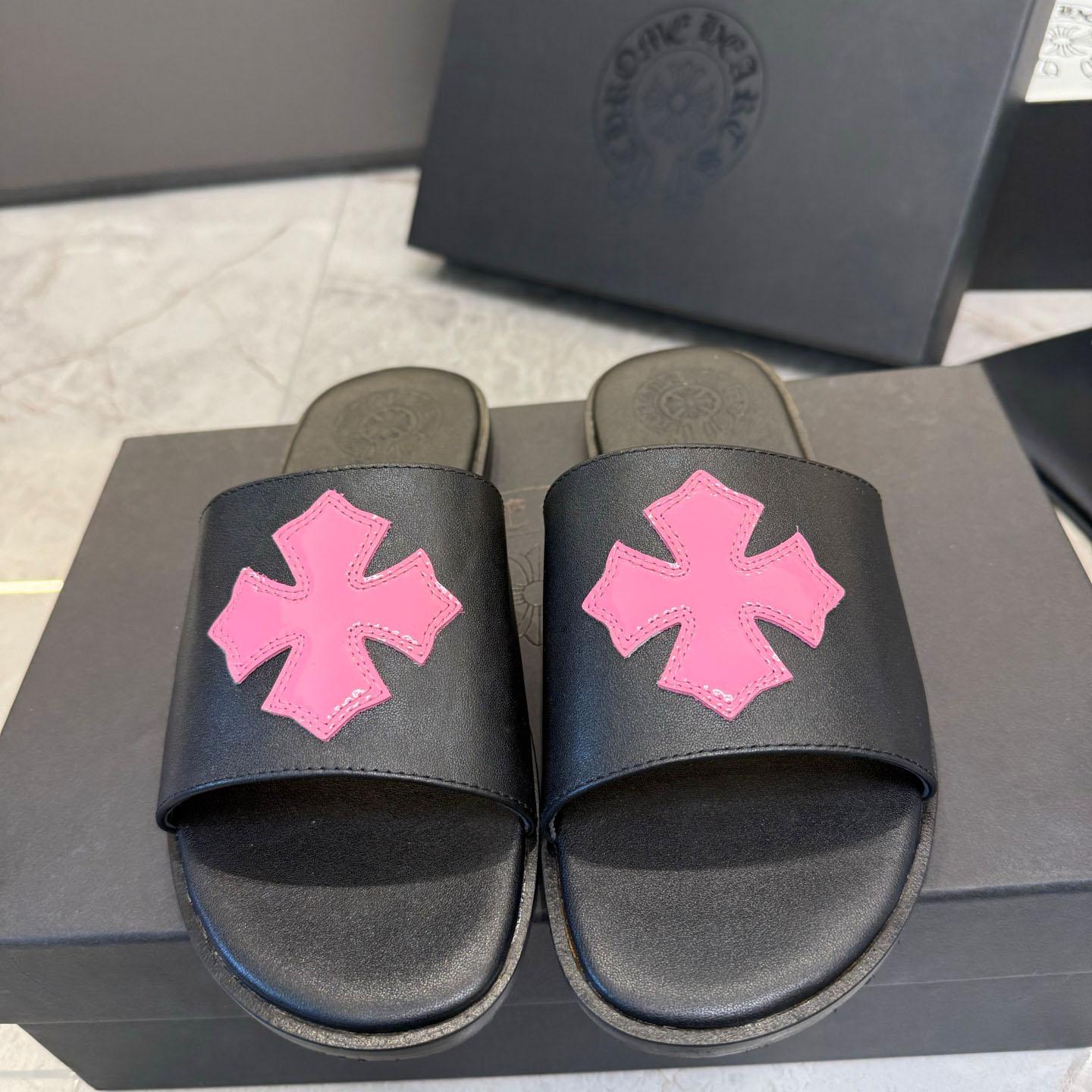 Chrome Hearts Pink Patent Plus Patch Slide Slippers - DesignerGu