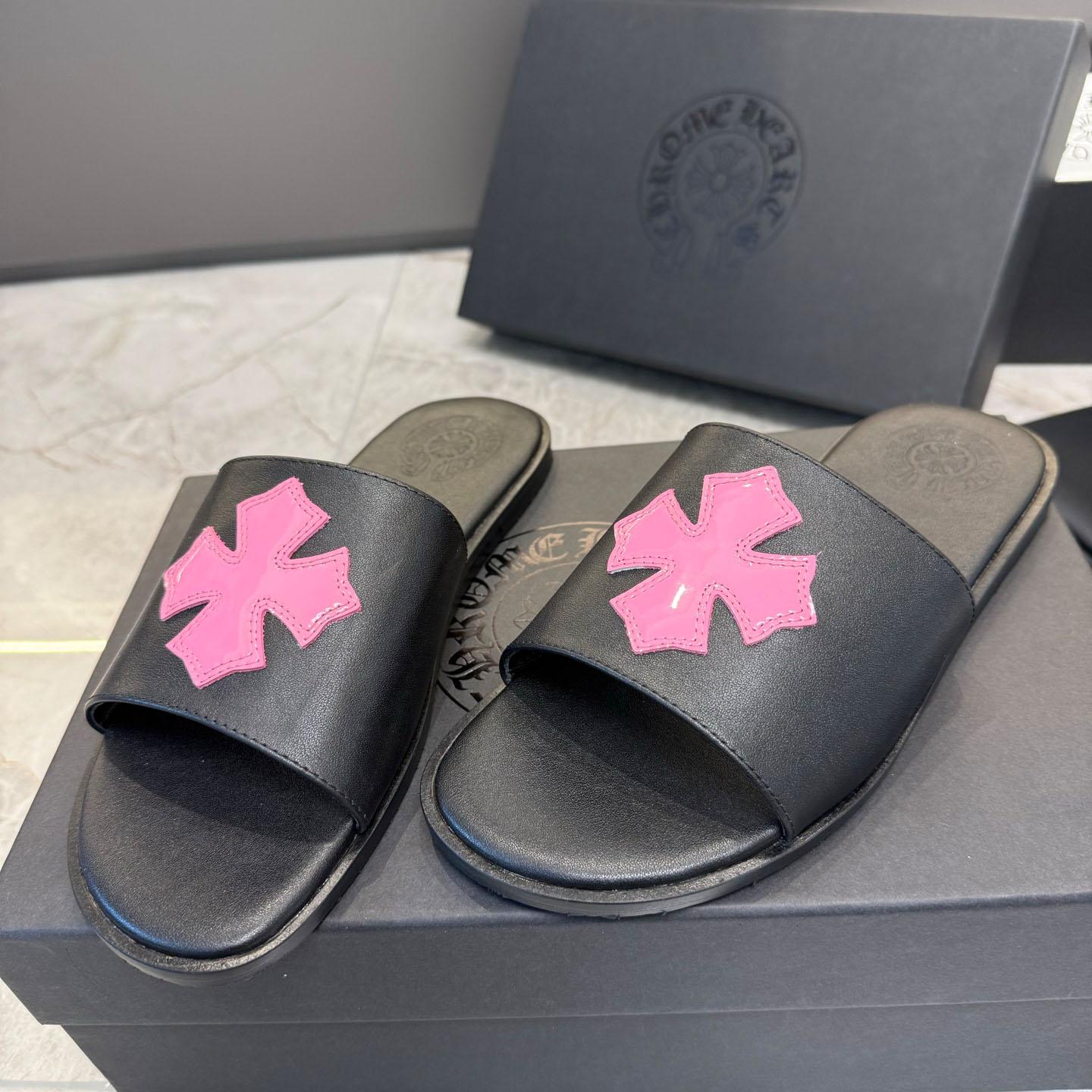 Chrome Hearts Pink Patent Plus Patch Slide Slippers - DesignerGu