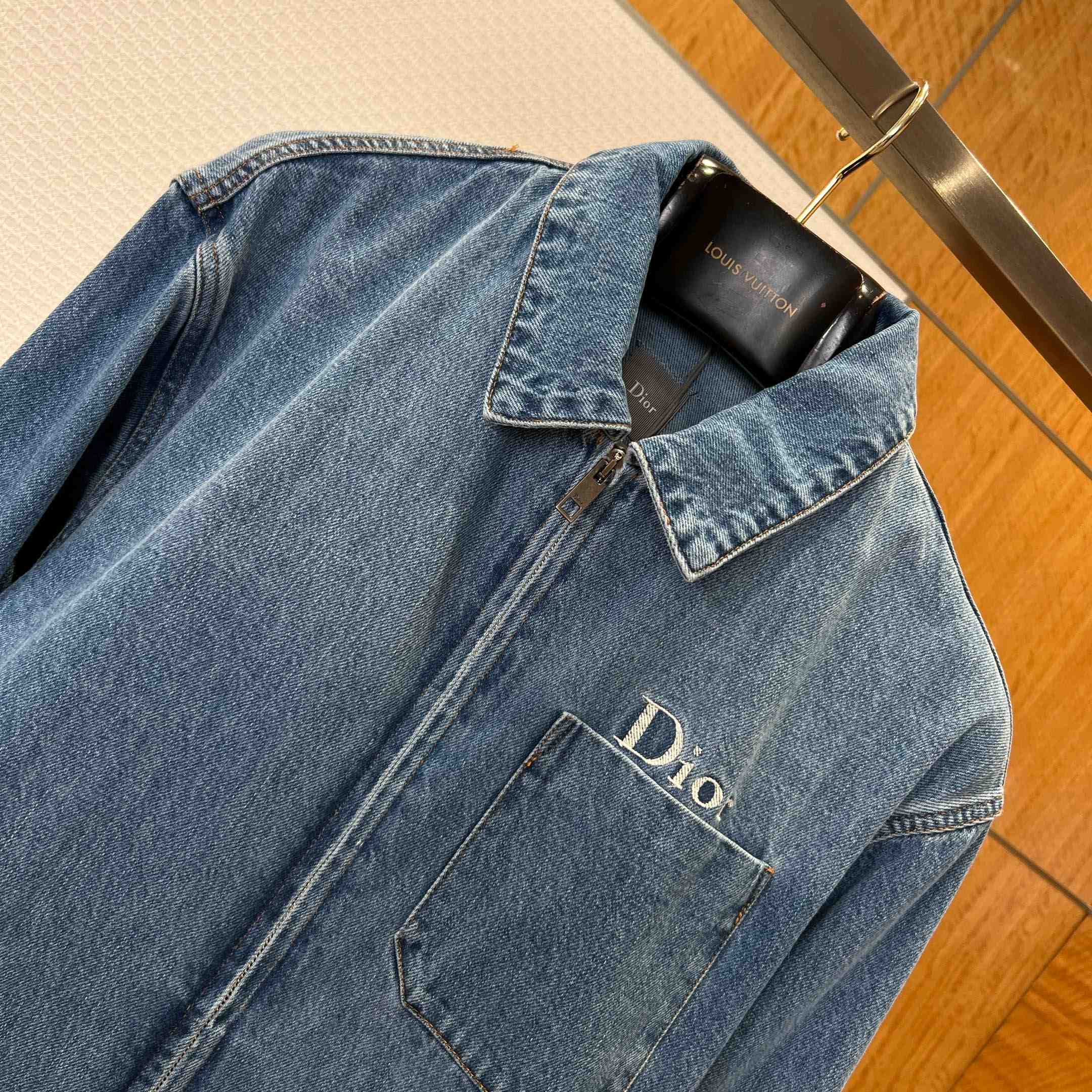 Dior Zipped Jacket Blue Cotton Twill - DesignerGu