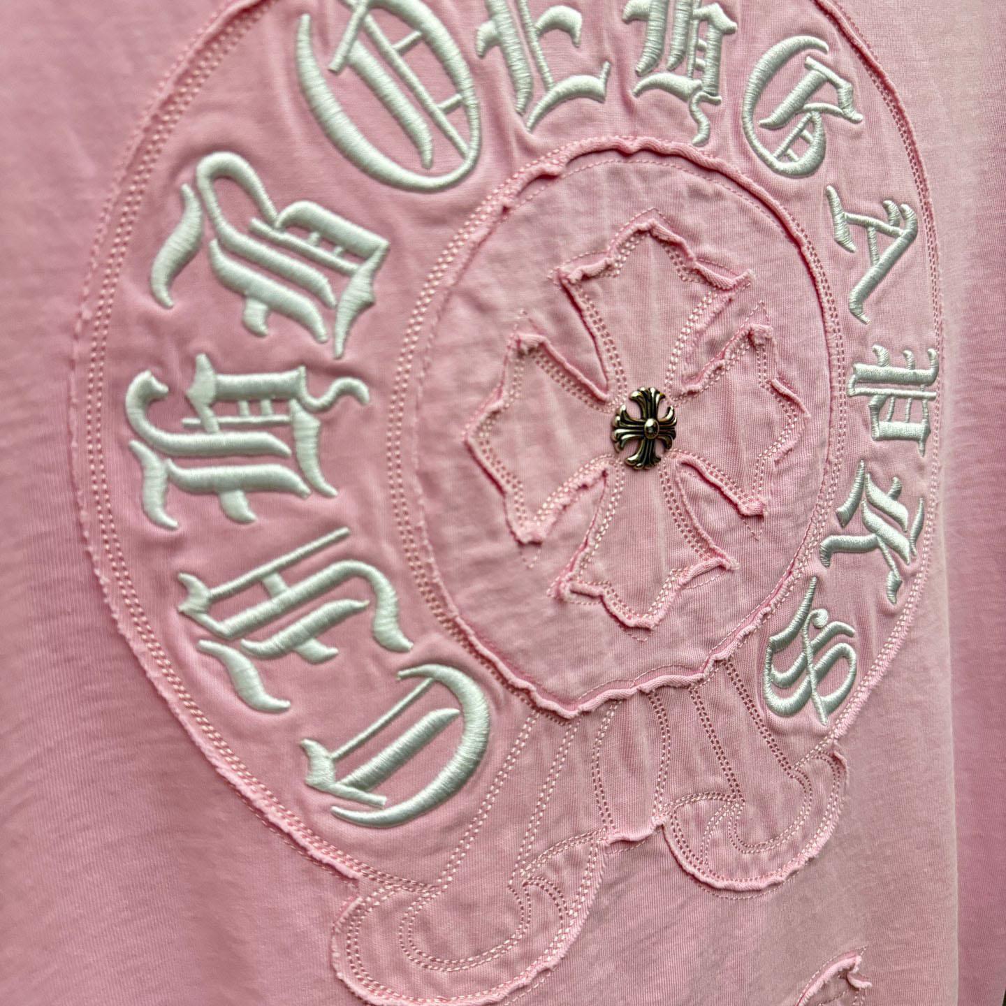 Chrome Hearts Pink Sanskrit Horseshoe Embroidered  T-Shirt - DesignerGu